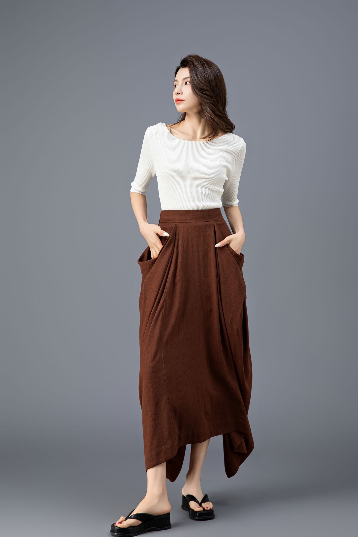 Women's Asymmetrical Casual Linen Skirt C3918