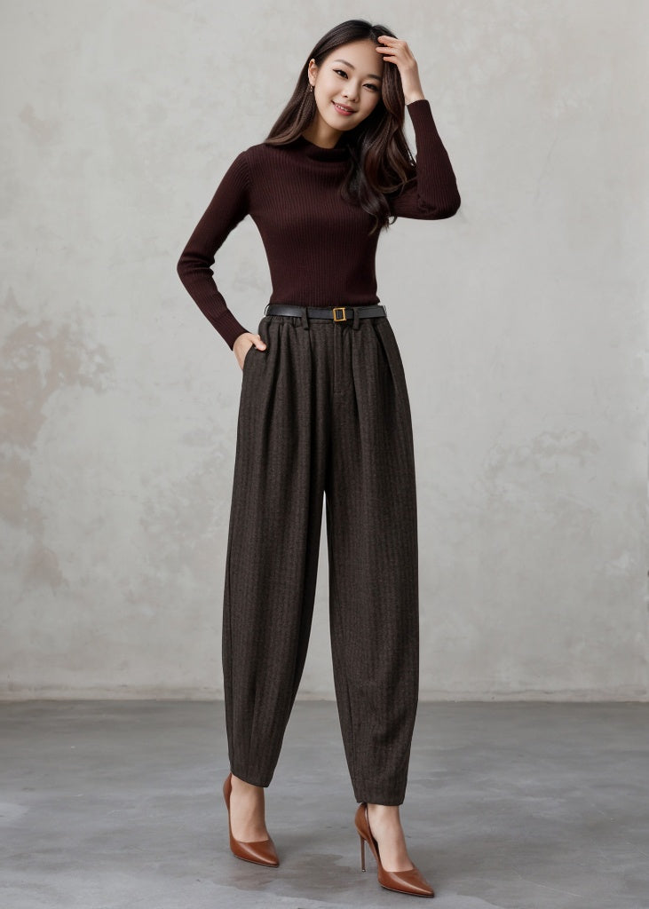 Wool Harem Long Wool Pants Women C4458