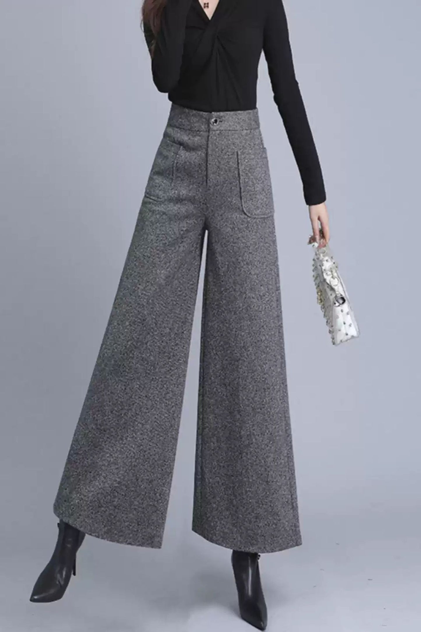 High waist wool pants with pockets c5088