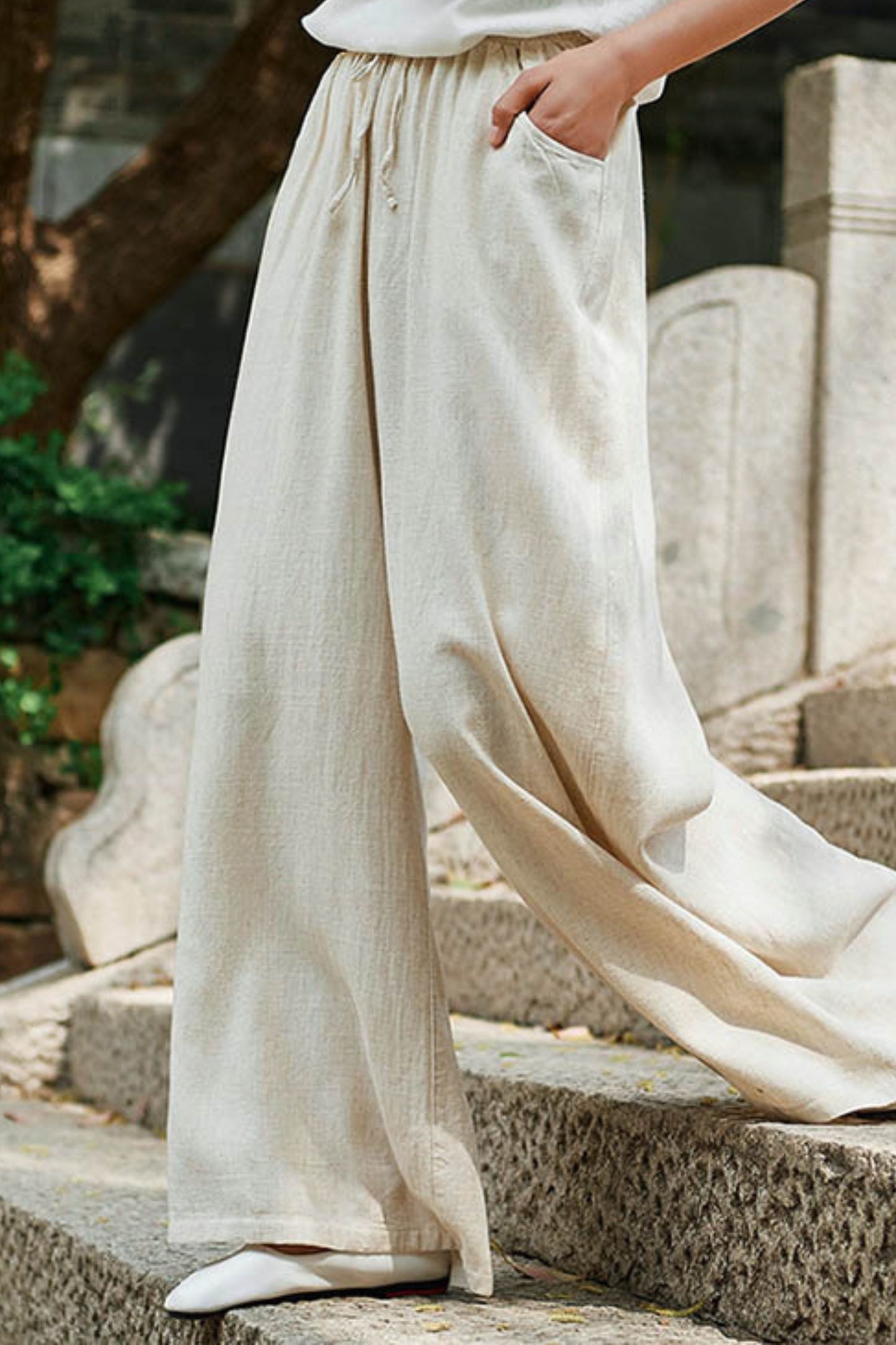 Cotton Linen Wide Leg Pants Loose Linen Straight Leg Pants C3884