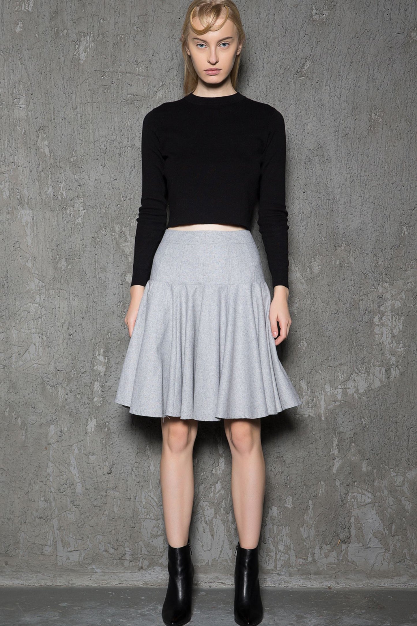 Pleated gray winter womens swing skirt C731