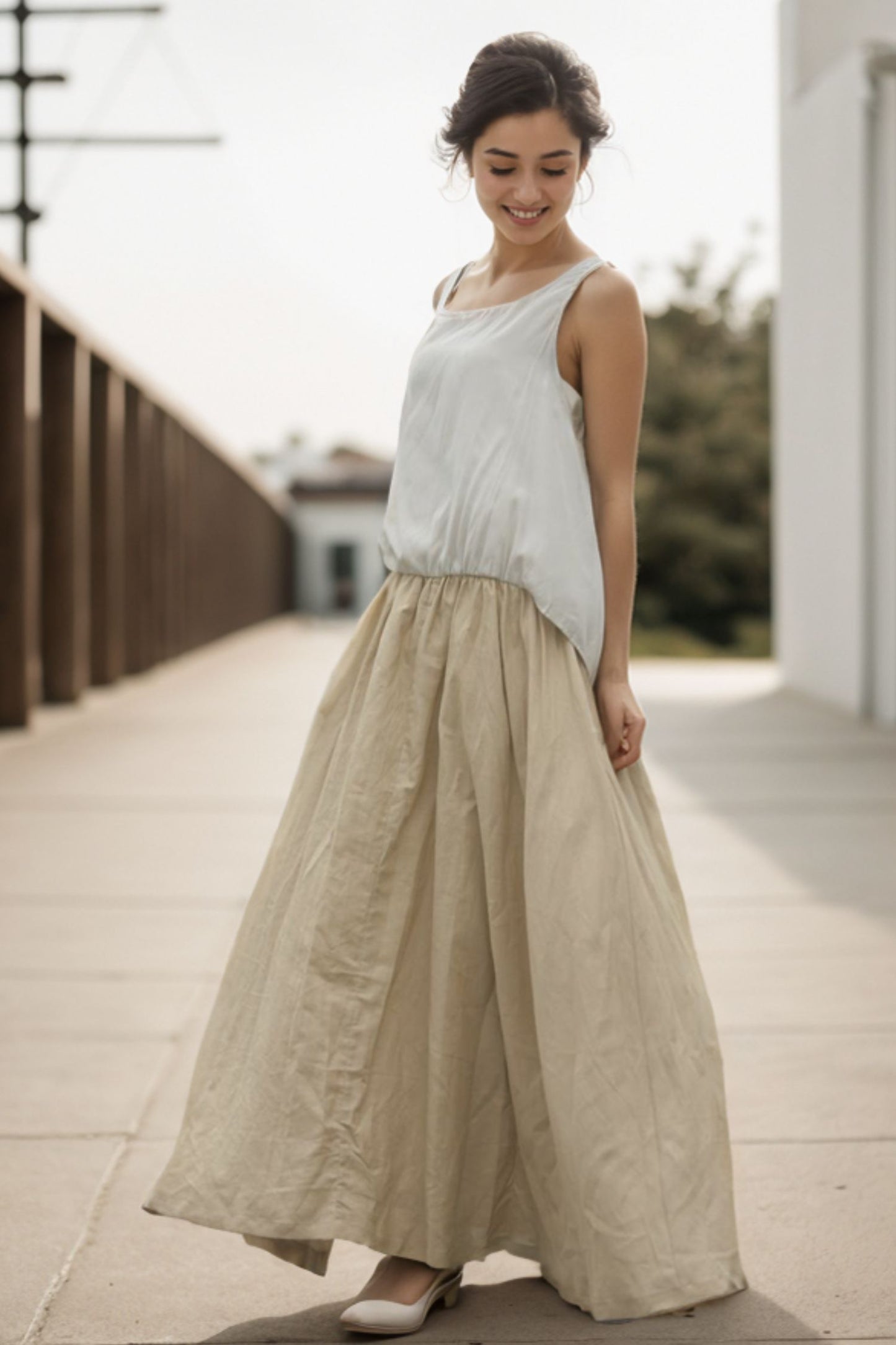 Summer casual linen sleeveless maxi dress C153