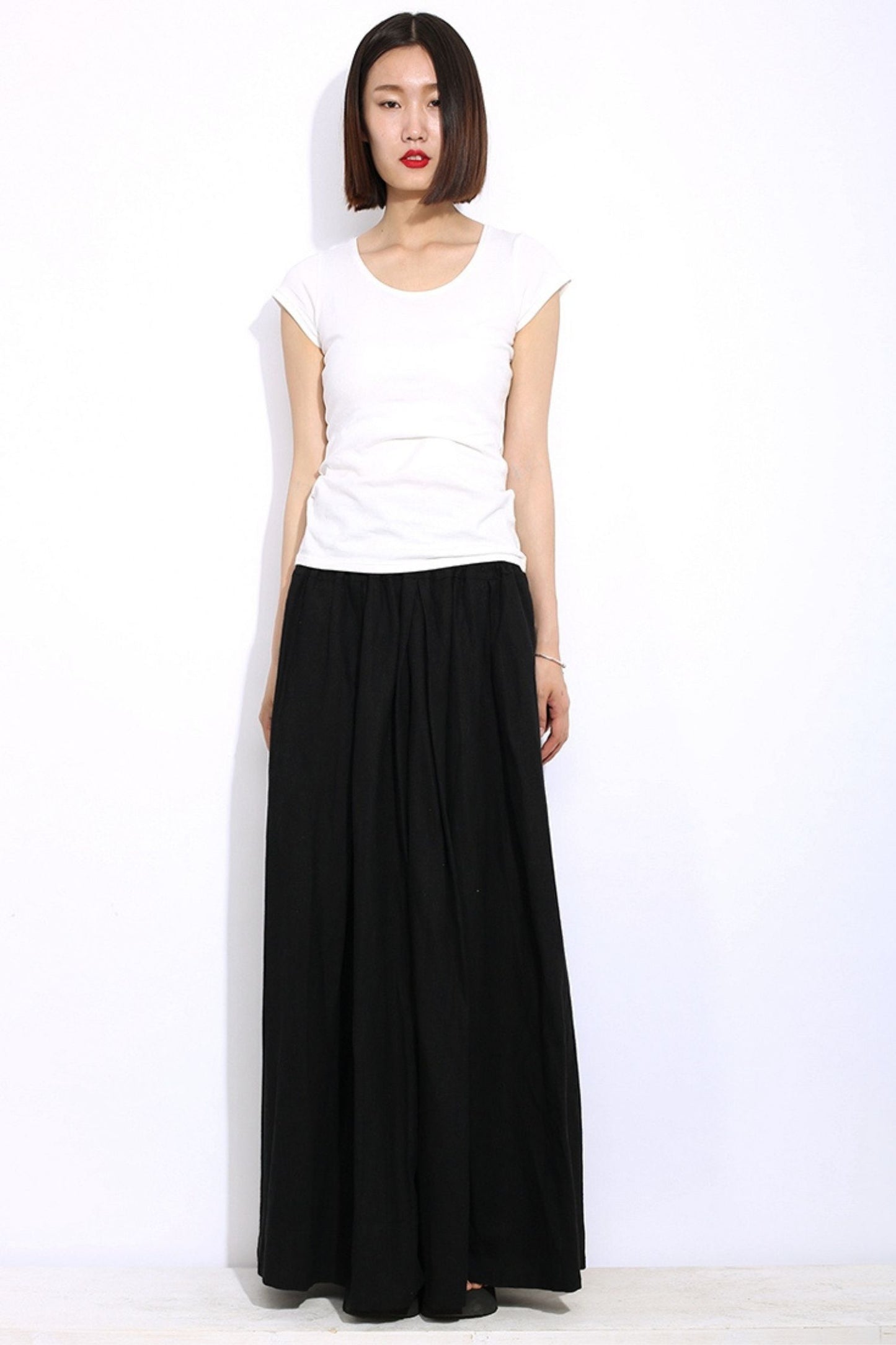 Black linen maxi long skirt C331