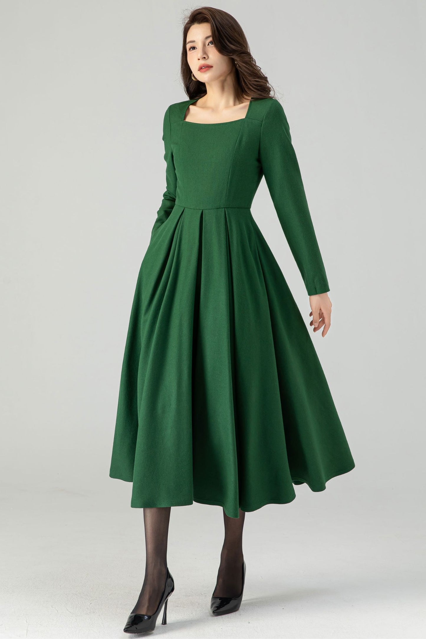 Green Wool Womens Dresses C3615-Size XS us2 #CK2301081