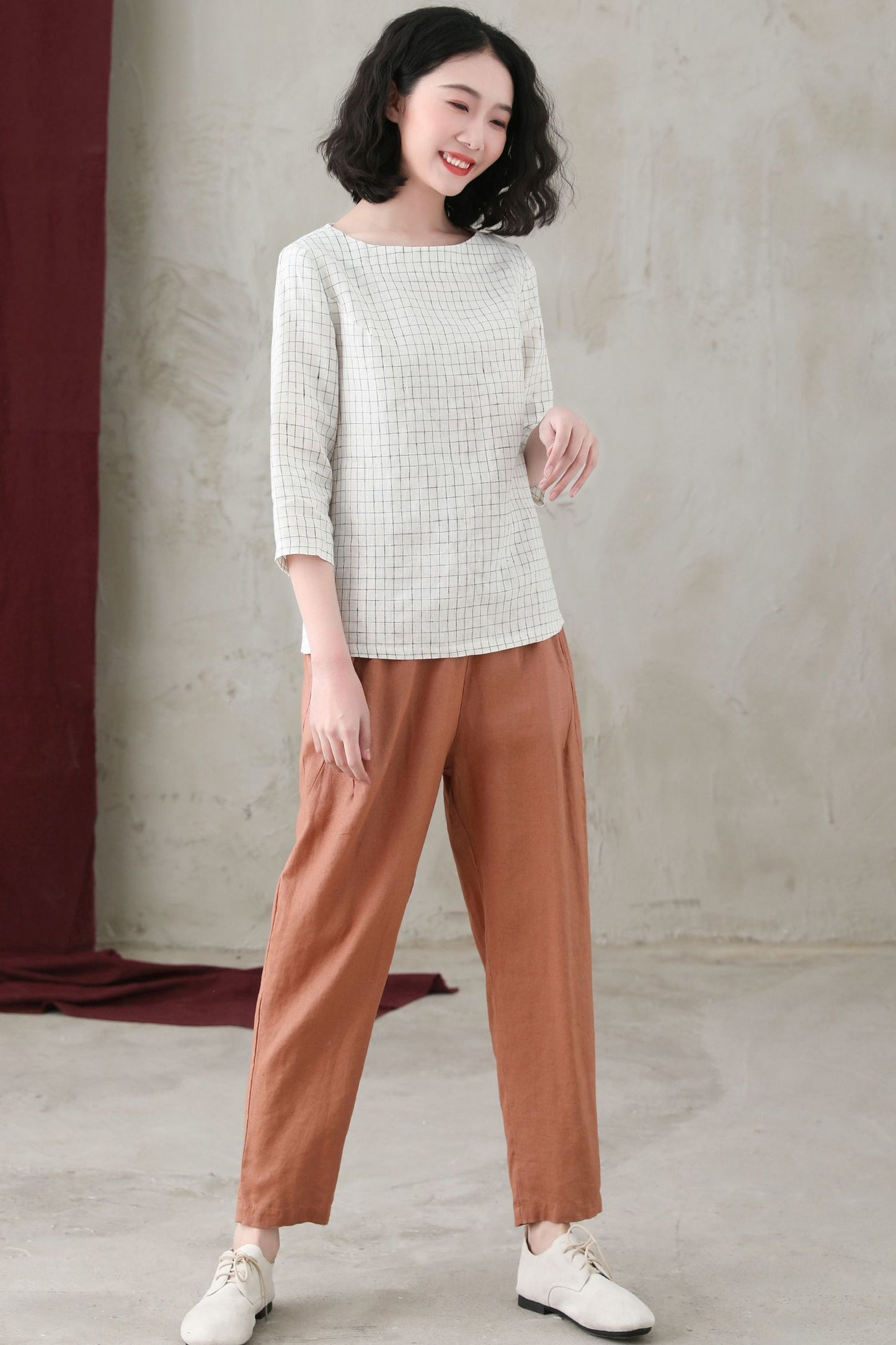 Simple Casual Linen Summer tops C2737 -Size XS #CK2200592