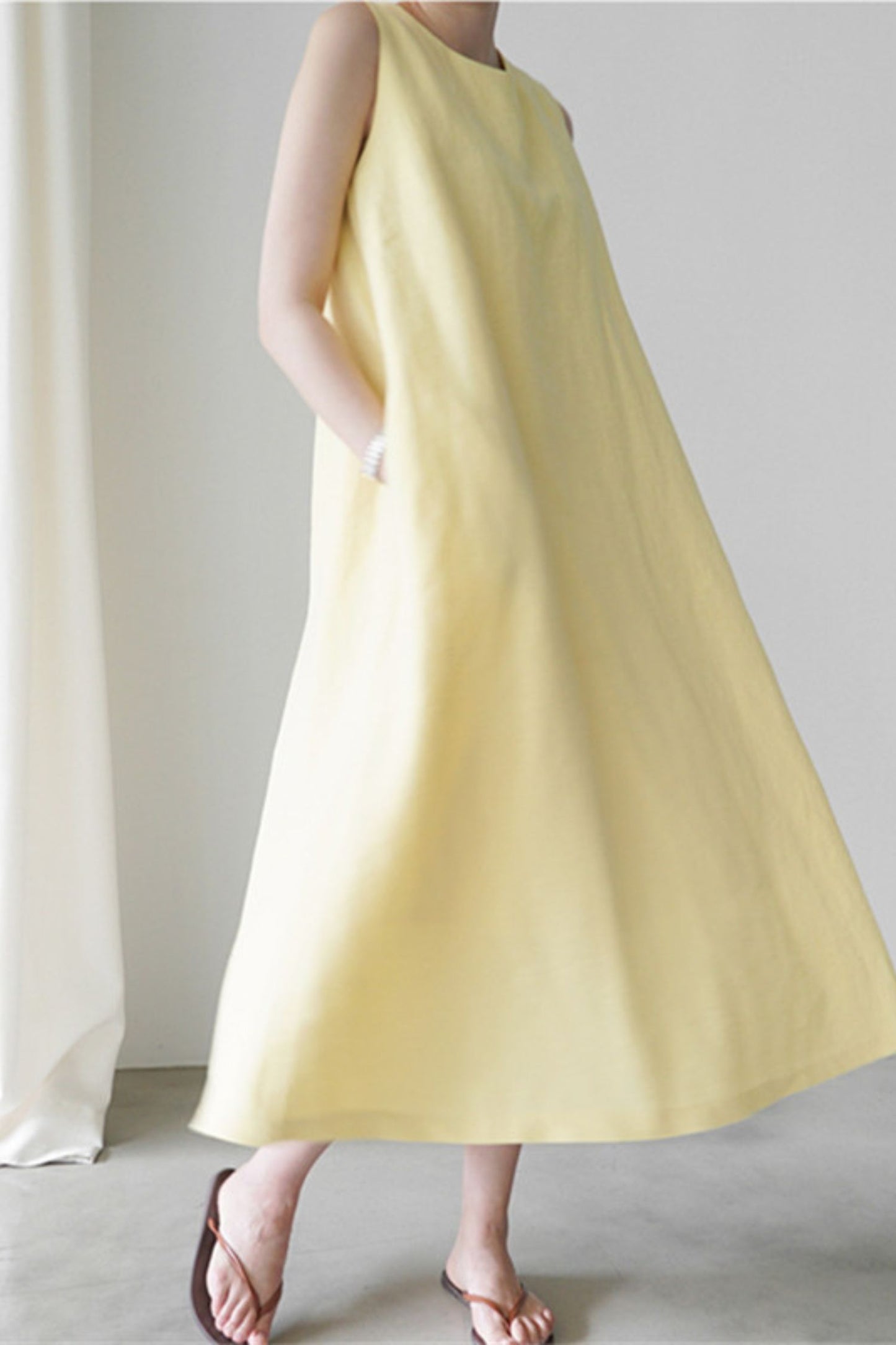 Cotton and linen sleeveless vest dress L0622