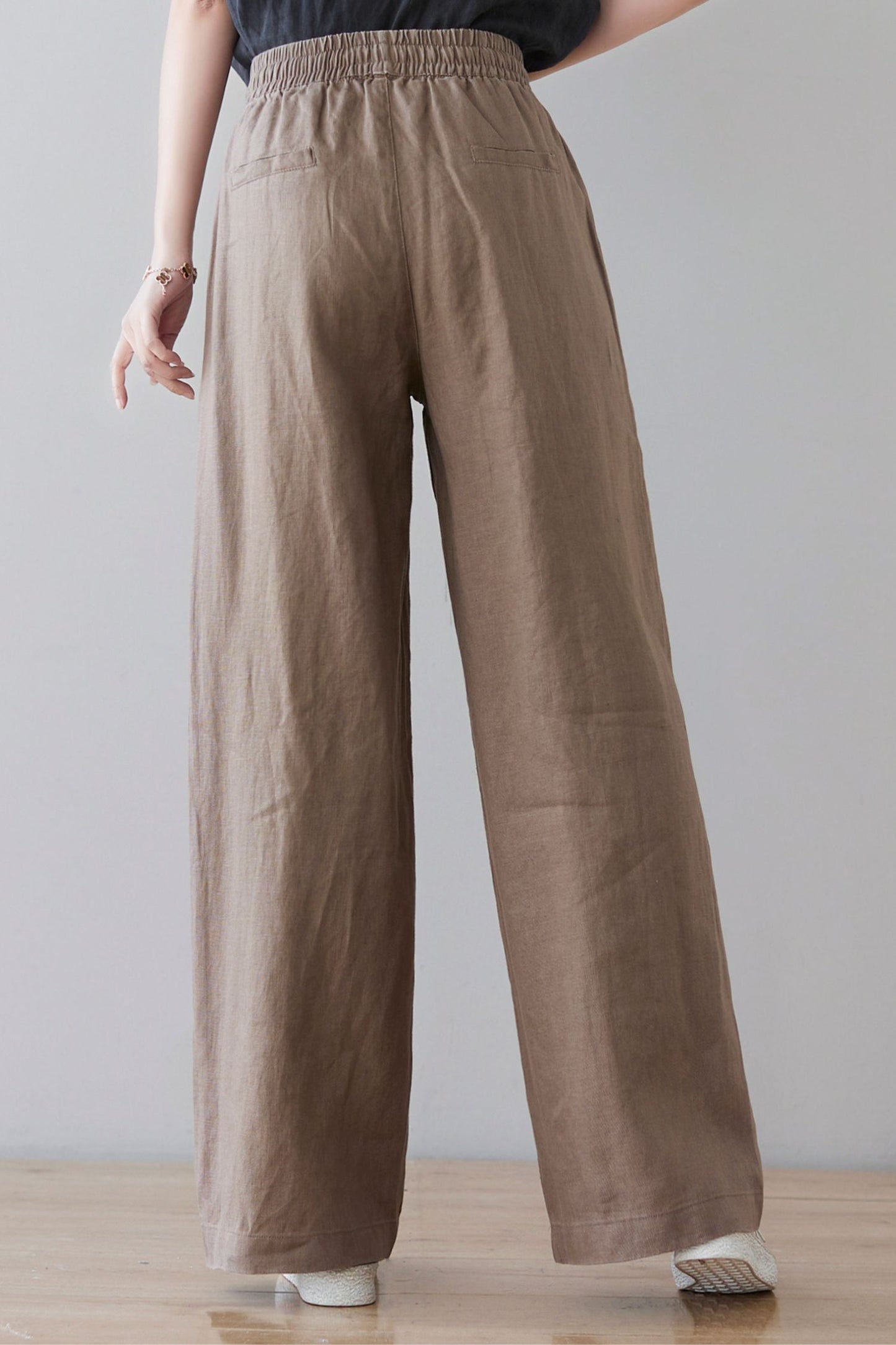 Elastic waist wide leg linen pants for women C2133