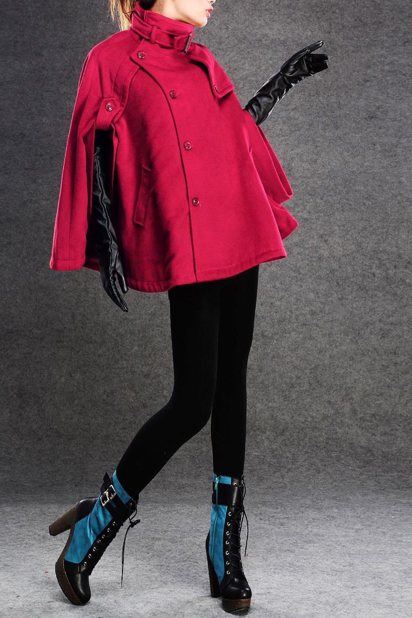 womens winter red wool cape C135