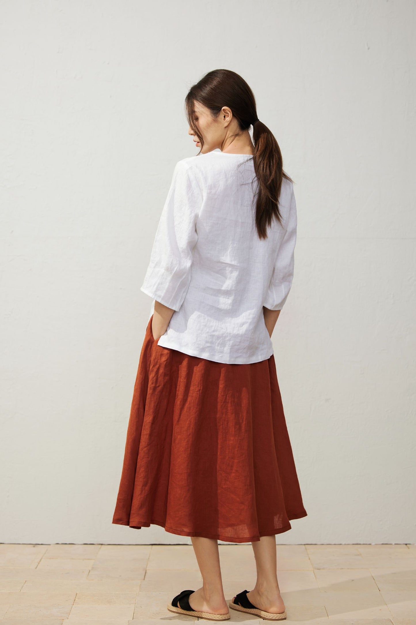Women's Casual White Linen Tops C3931