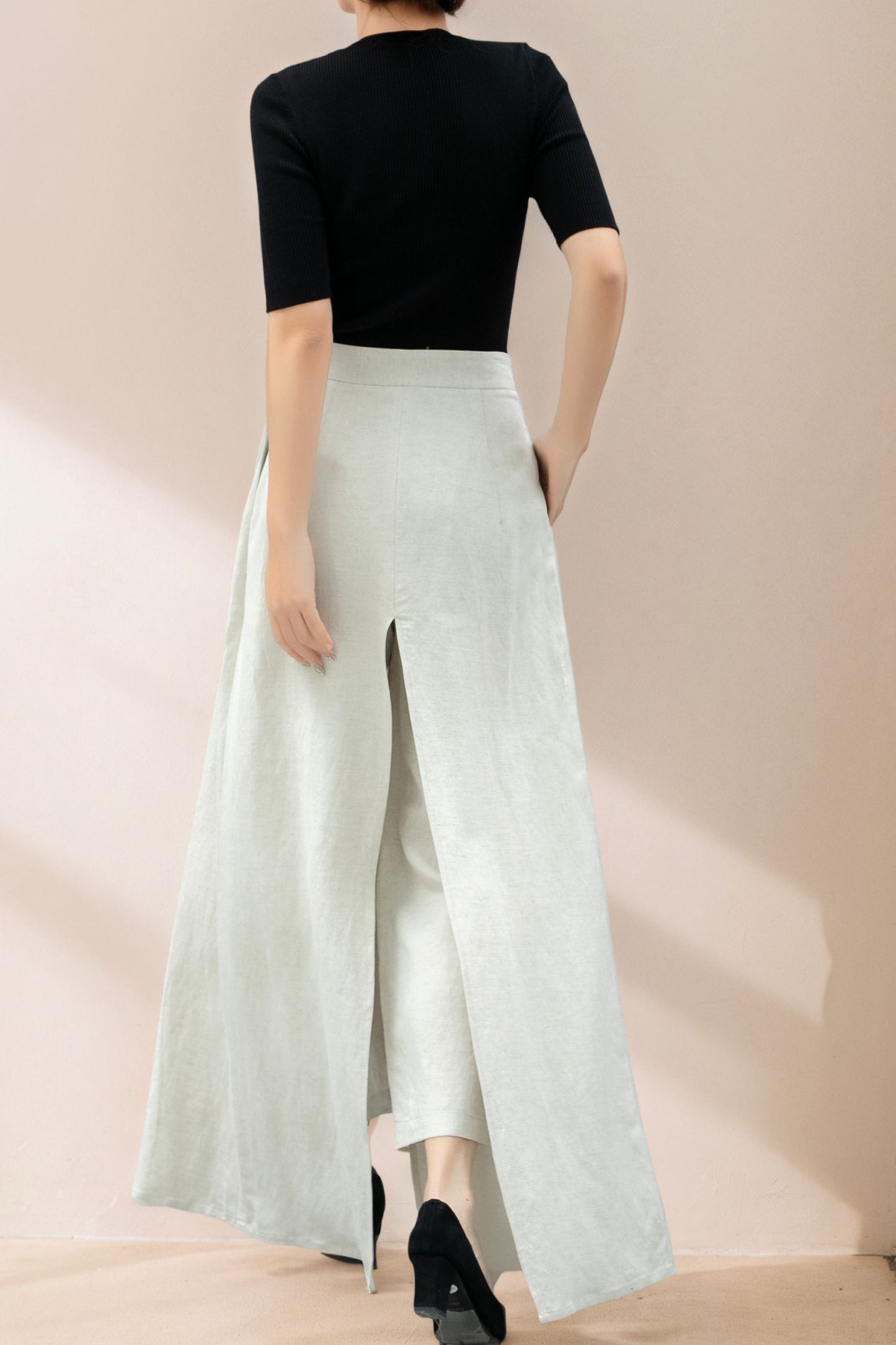 White Wide Leg Linen Palazzo Pant C5361