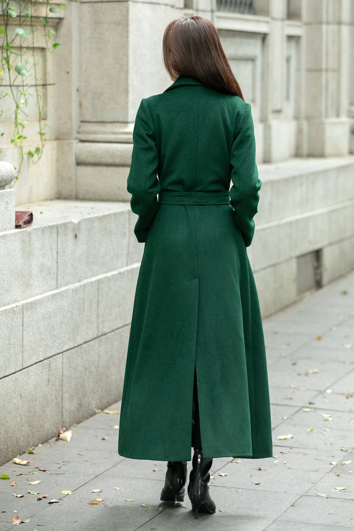 Maxi green long trench wool coat C4505