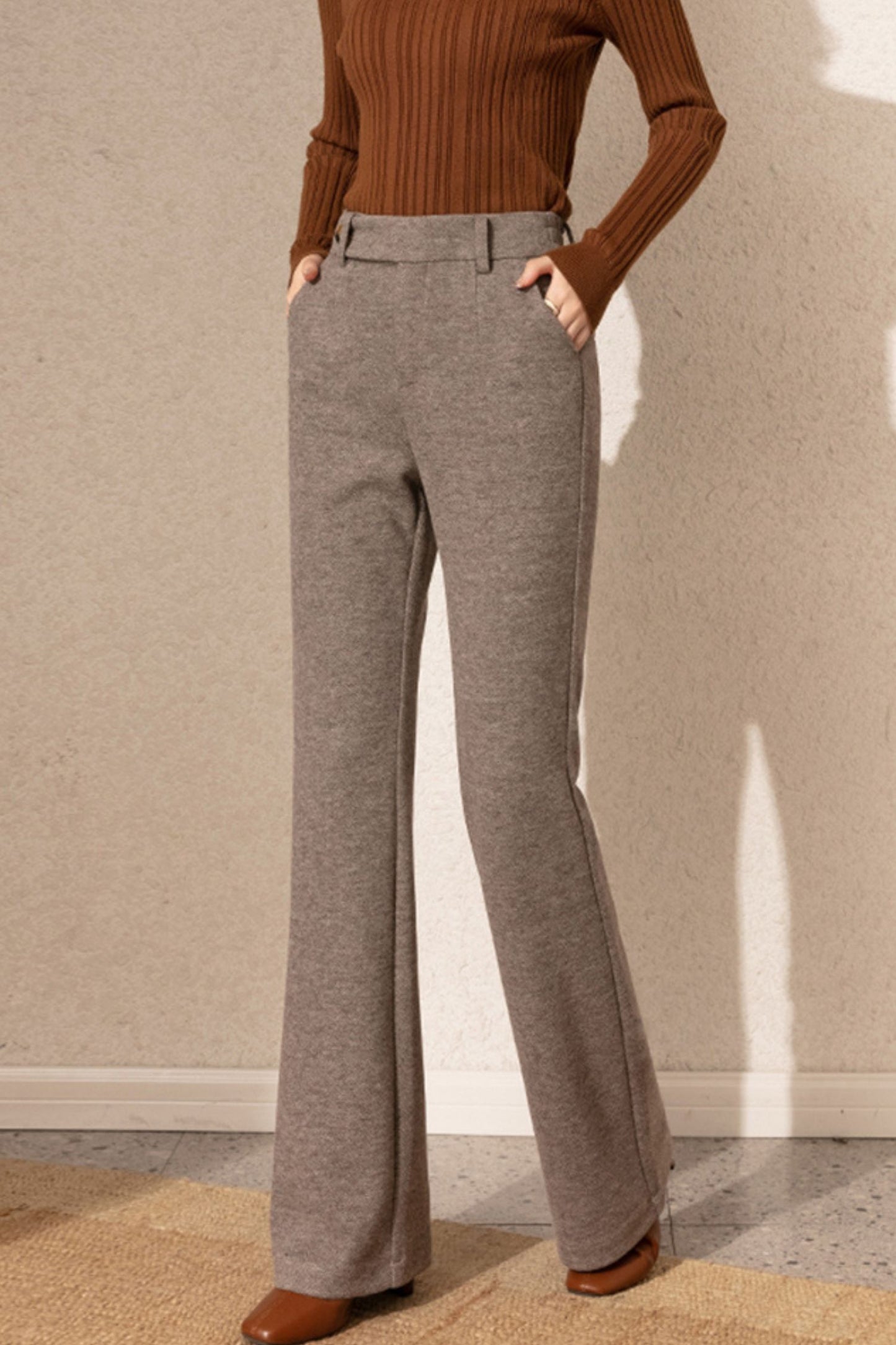 Brown womens long wool pants c5073