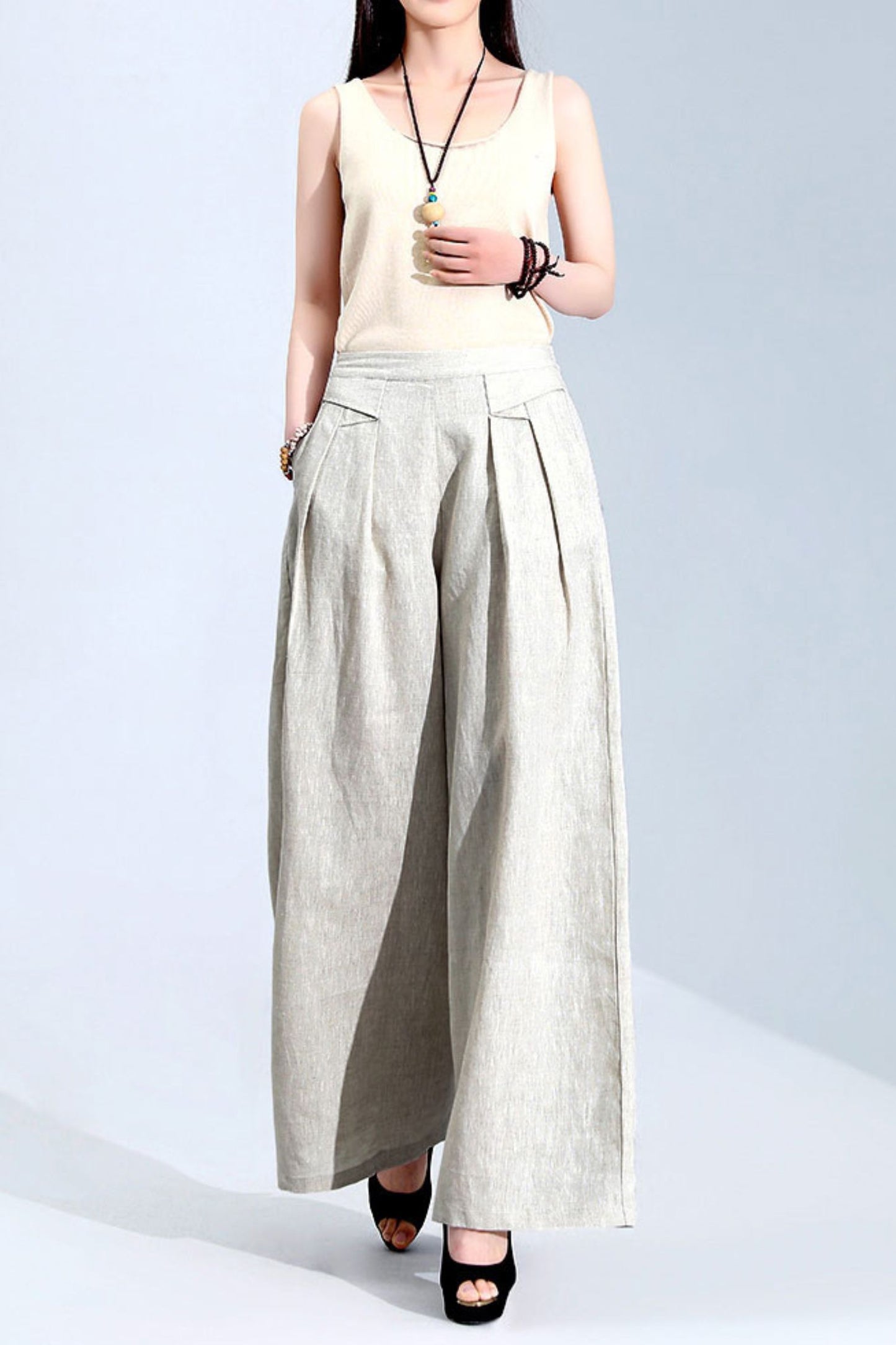 Wide leg Linen Loose Casual Spring pants C2418