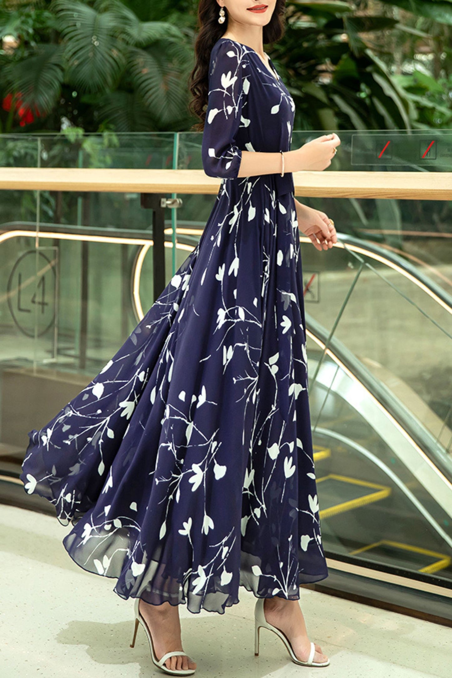 women chiffon floral dress C3976
