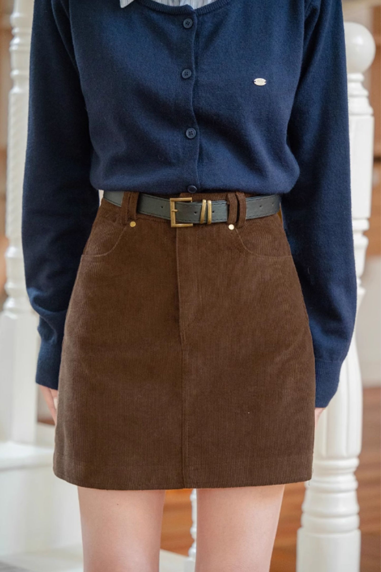 Short corduroy a line skirt C4634