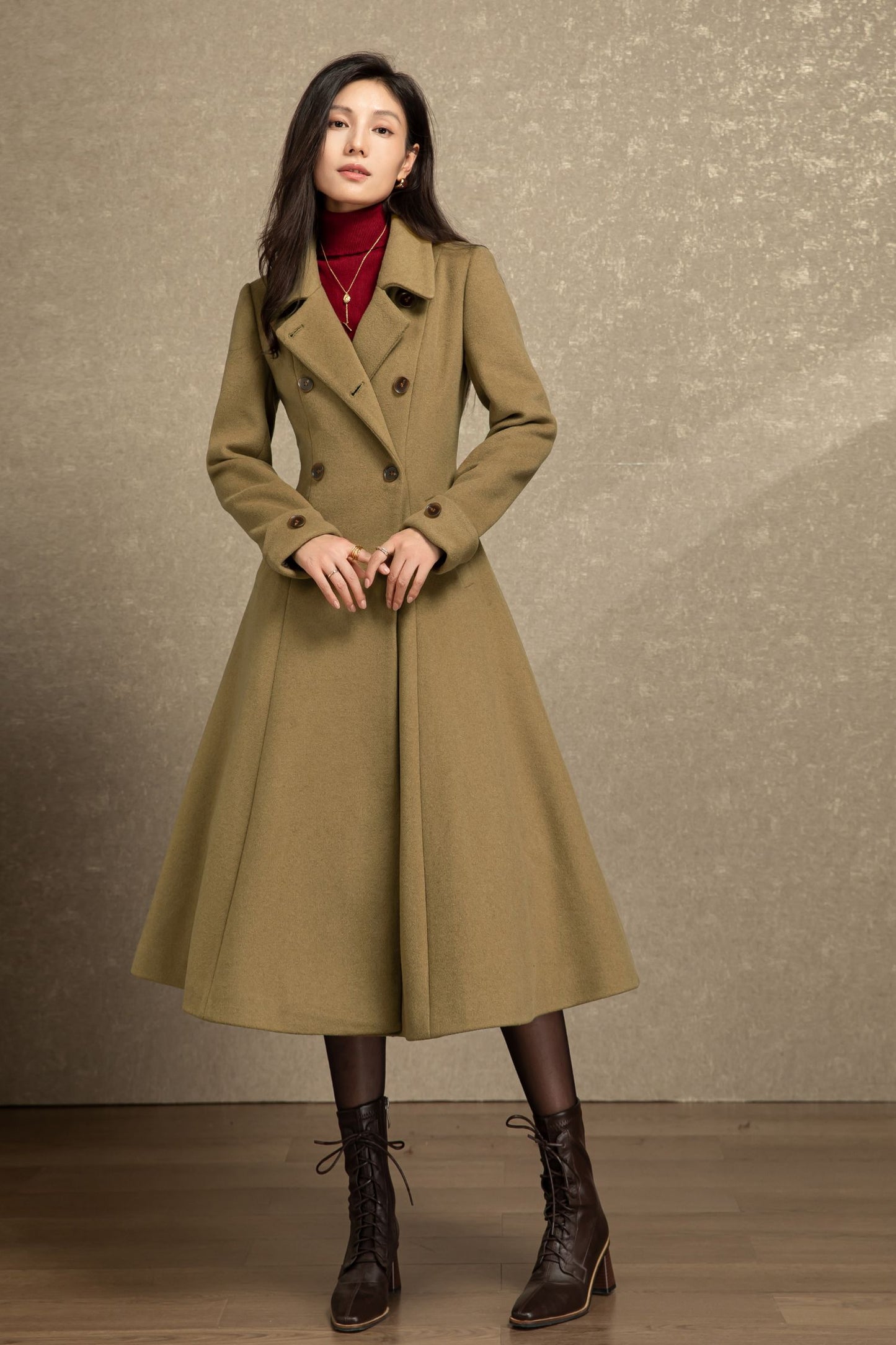 Double breasted long winter wool coat C4494