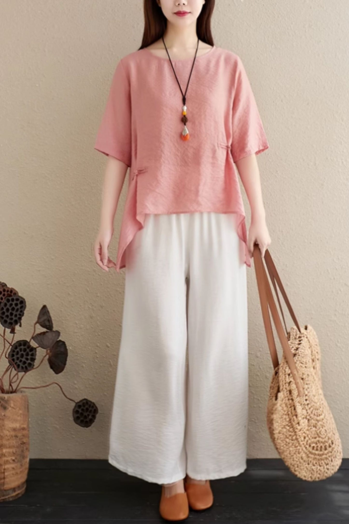 Irregular loose fitting linen blouse C5054