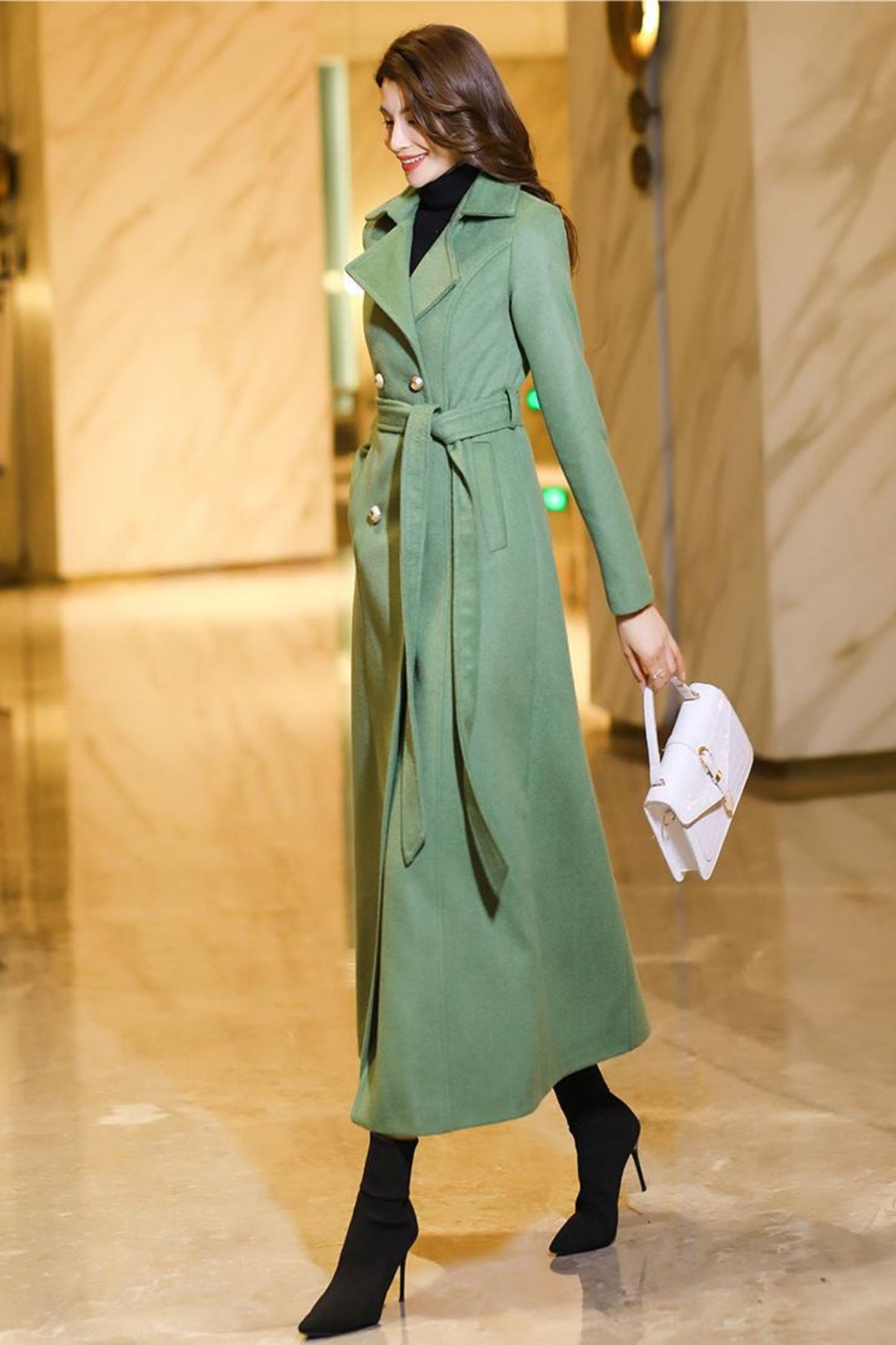 Women's long winter wool coat C3775