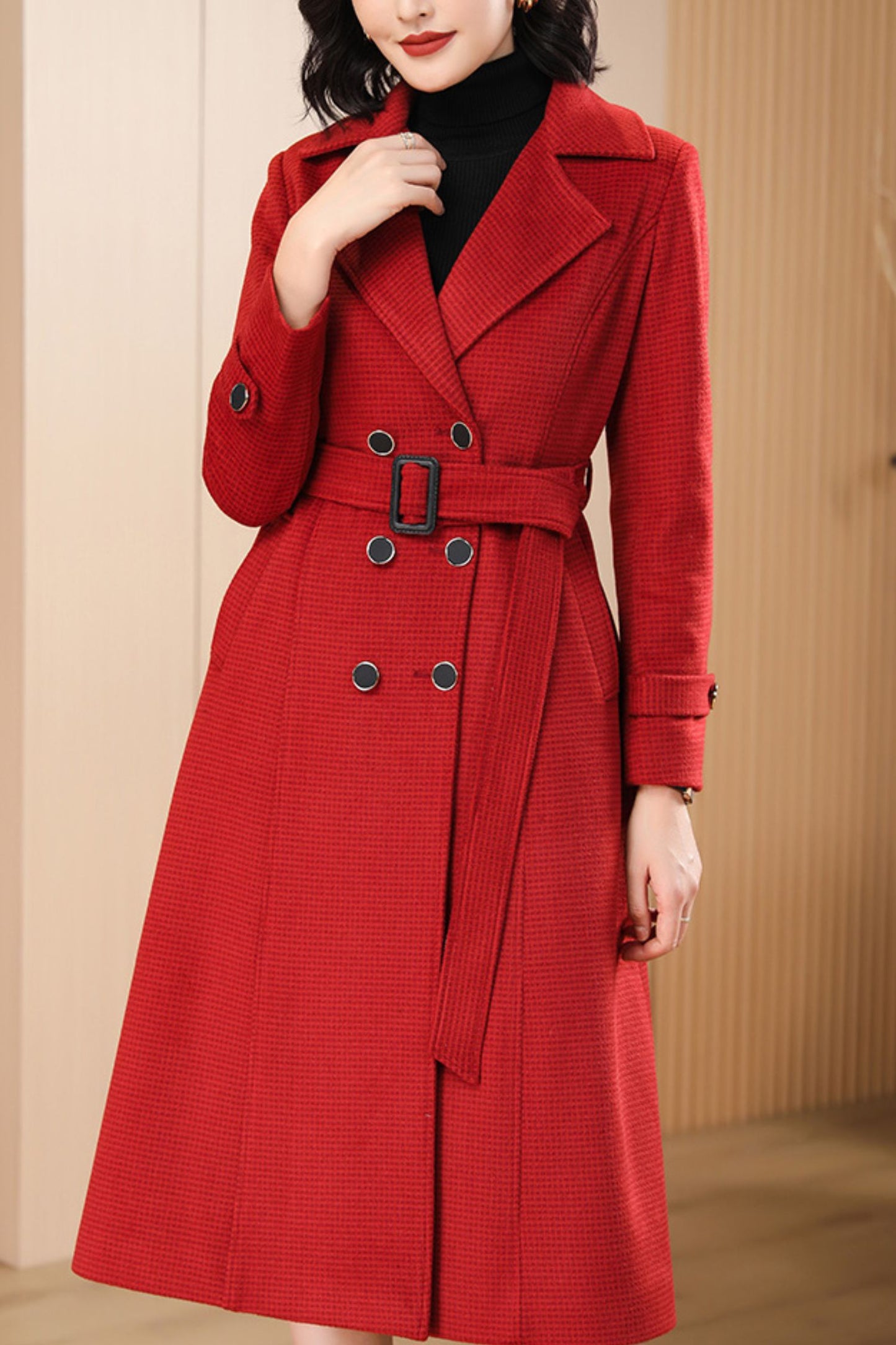 Women's Autumn and winter red plaid coat C4215
