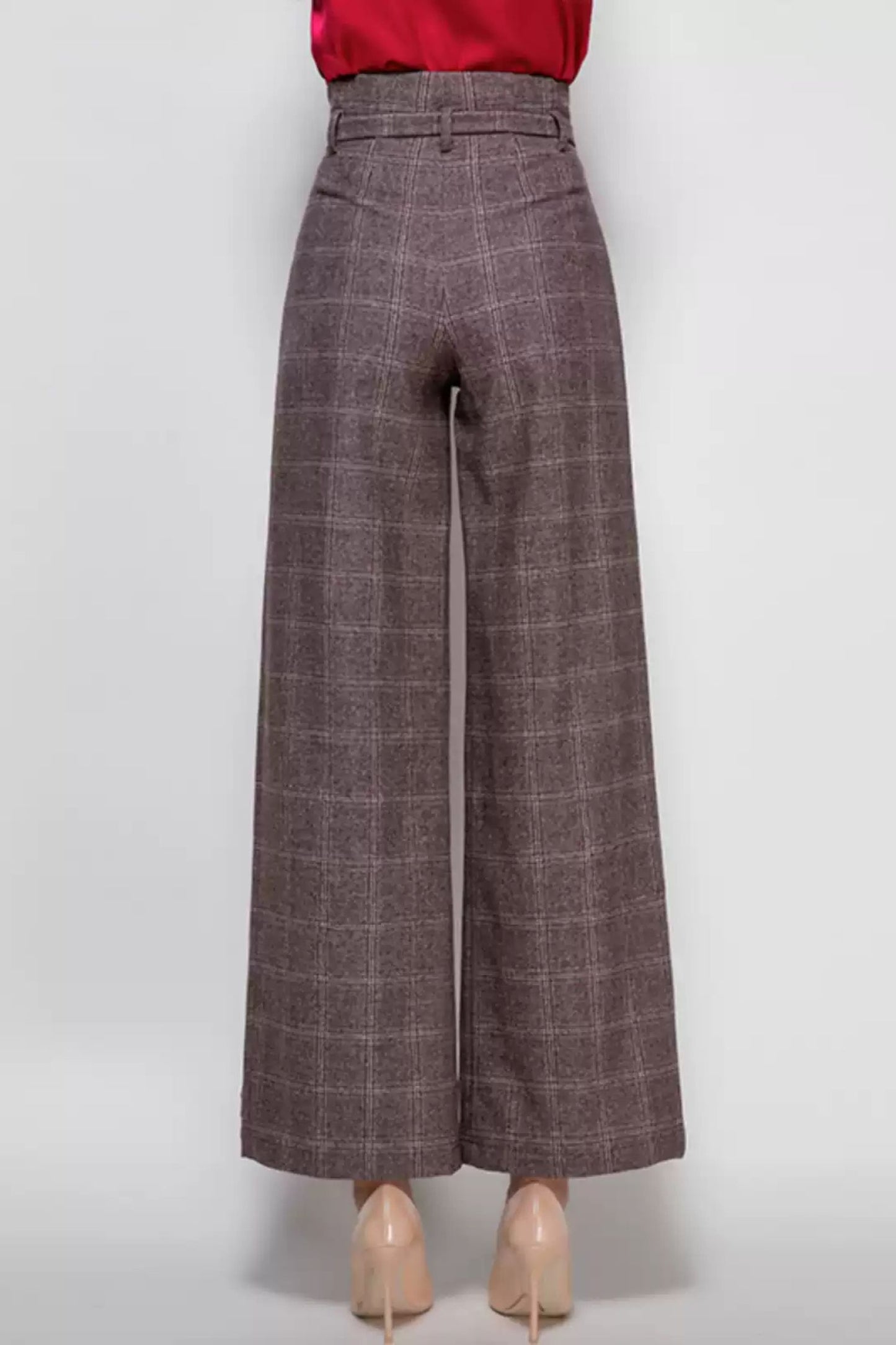 Plaid winter wide leg wool pants c5075