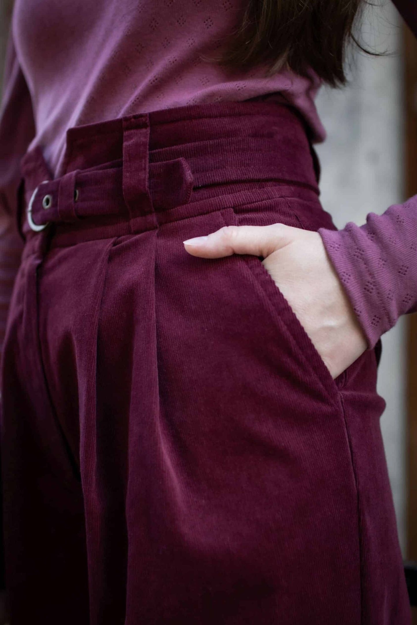 High waist corduroy long pants women TT0124