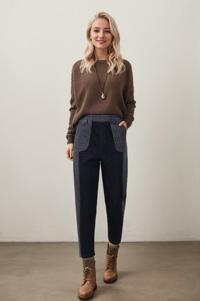 Patchwork corduroy pants women C4343