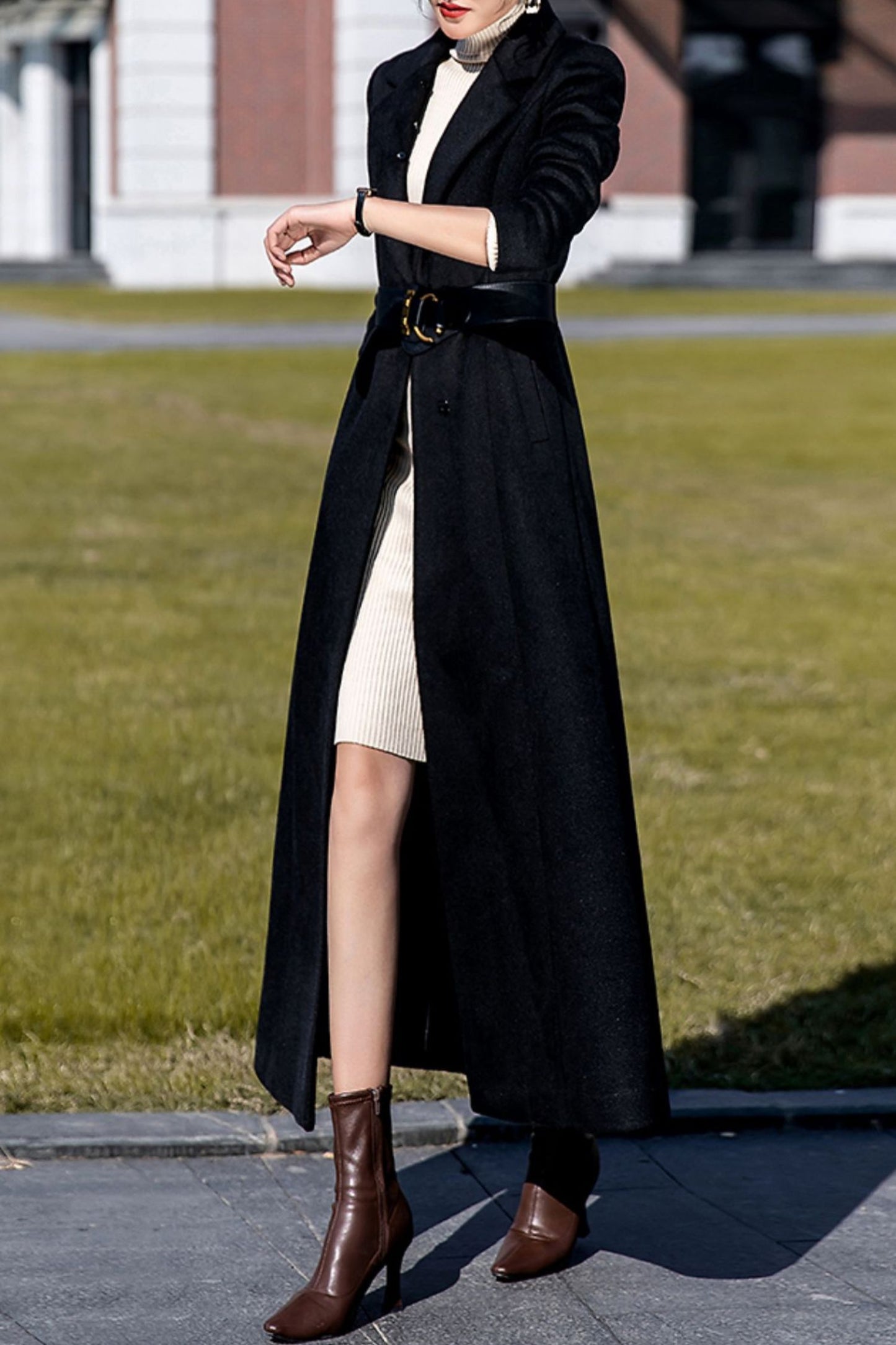 Women's Autumn and winter black wool coat C4289