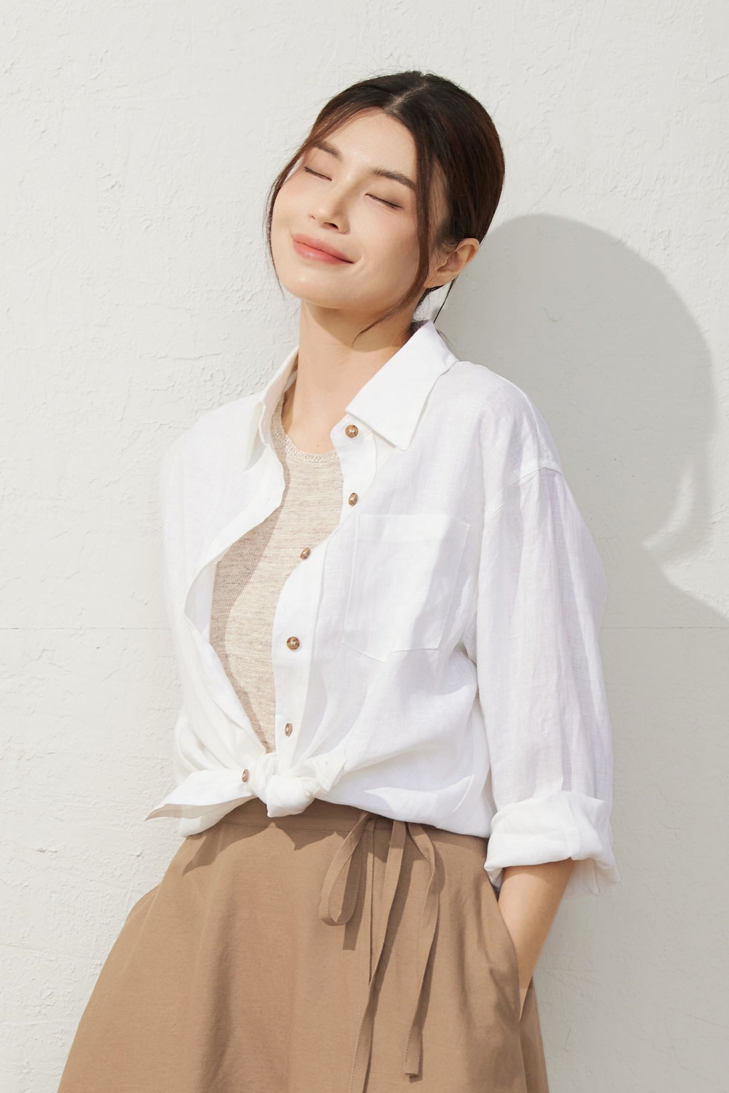 Women's Casual White Linen Shirt C3930