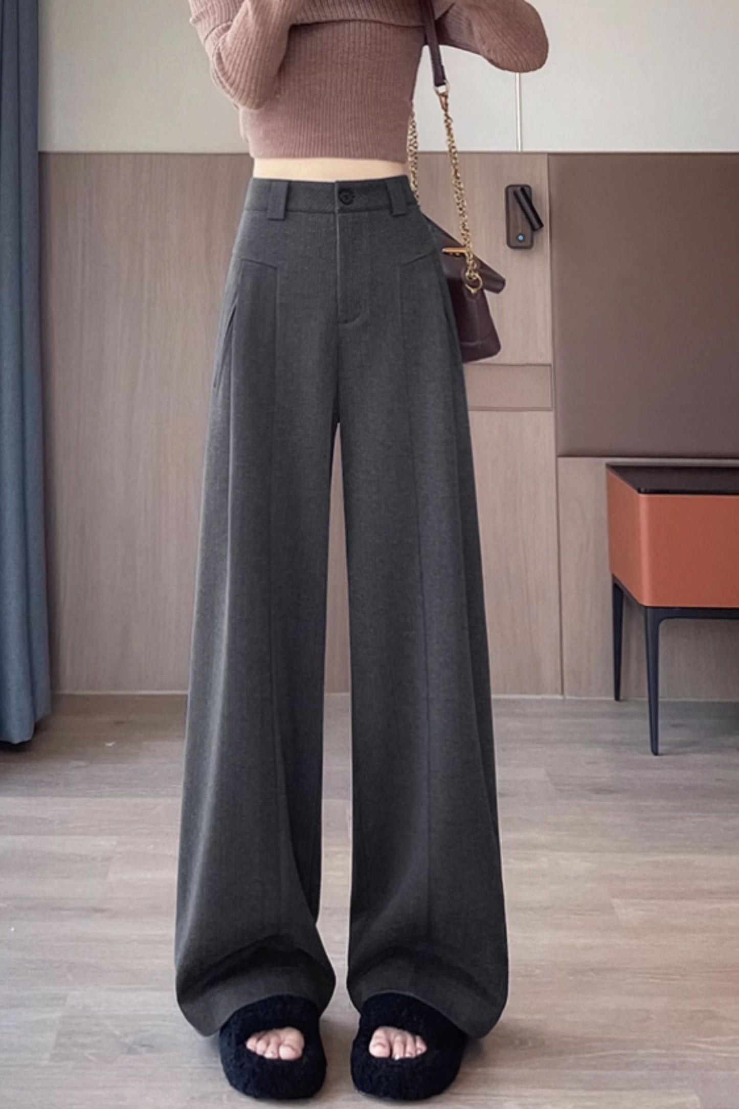 Wide leg long wool pants women C4654