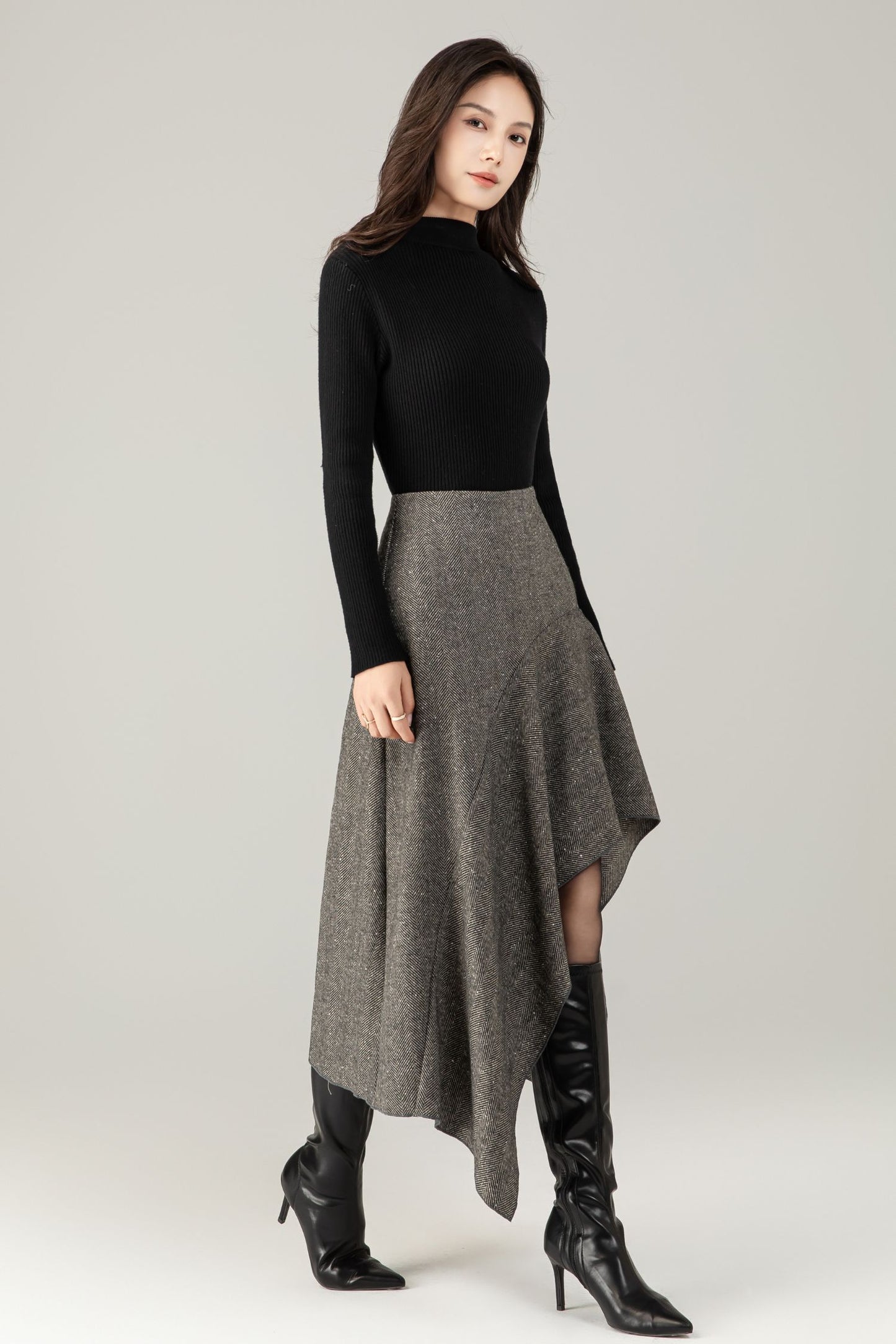 Gray irregular winter wool skirt women C5250