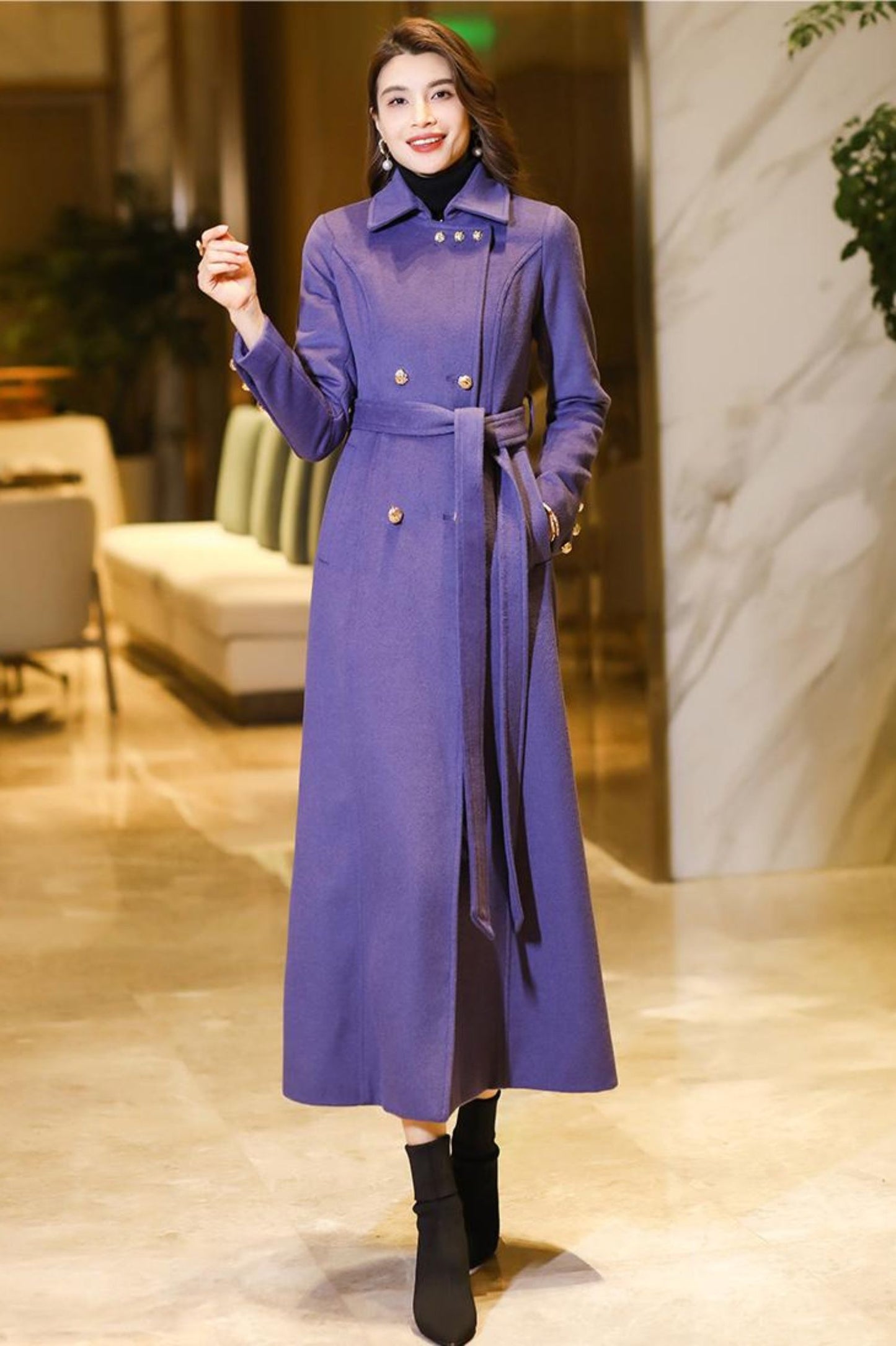 Women's Medium-length Purple coat C3772