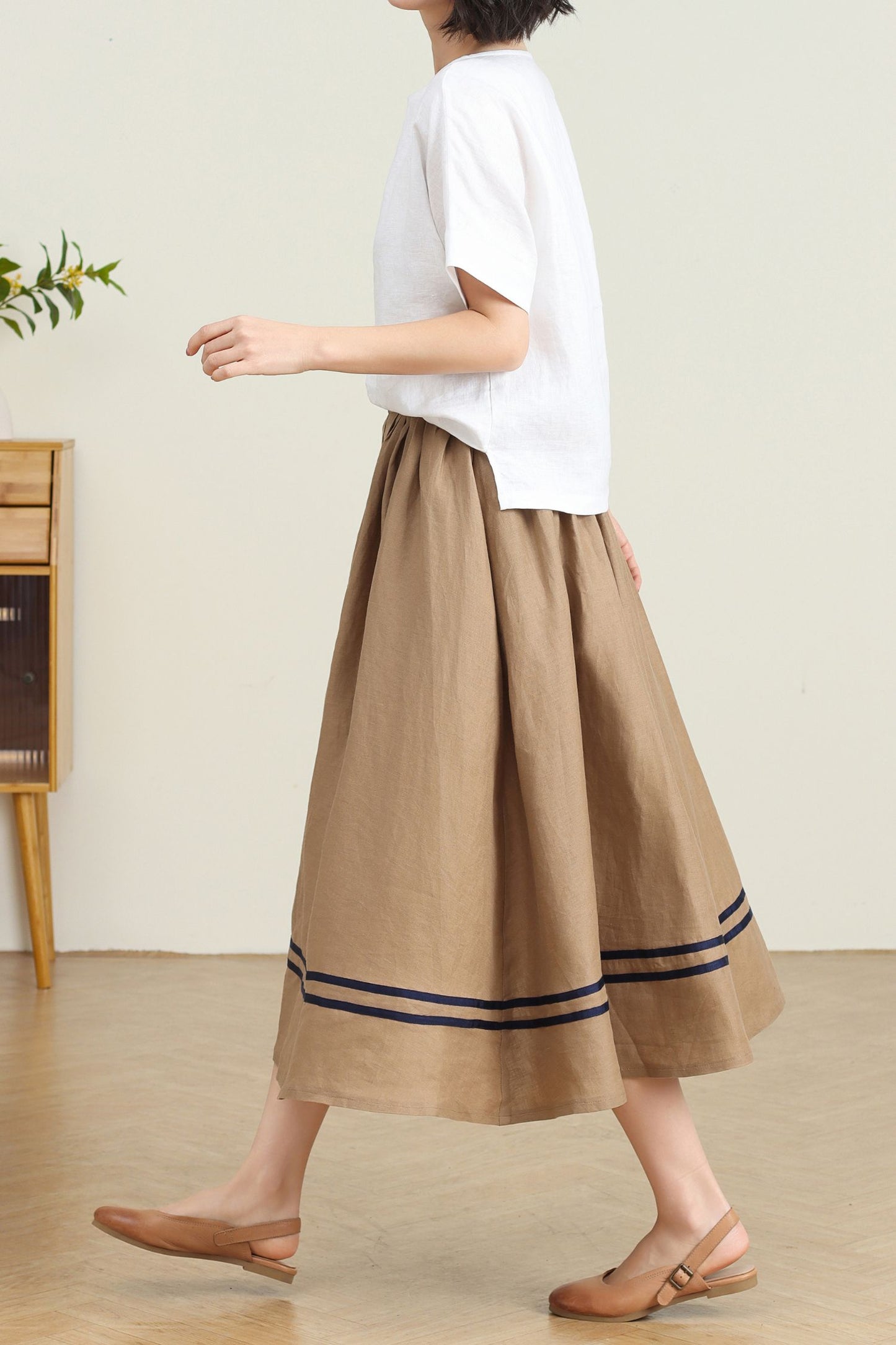 Button down swing linen Skirt C4730