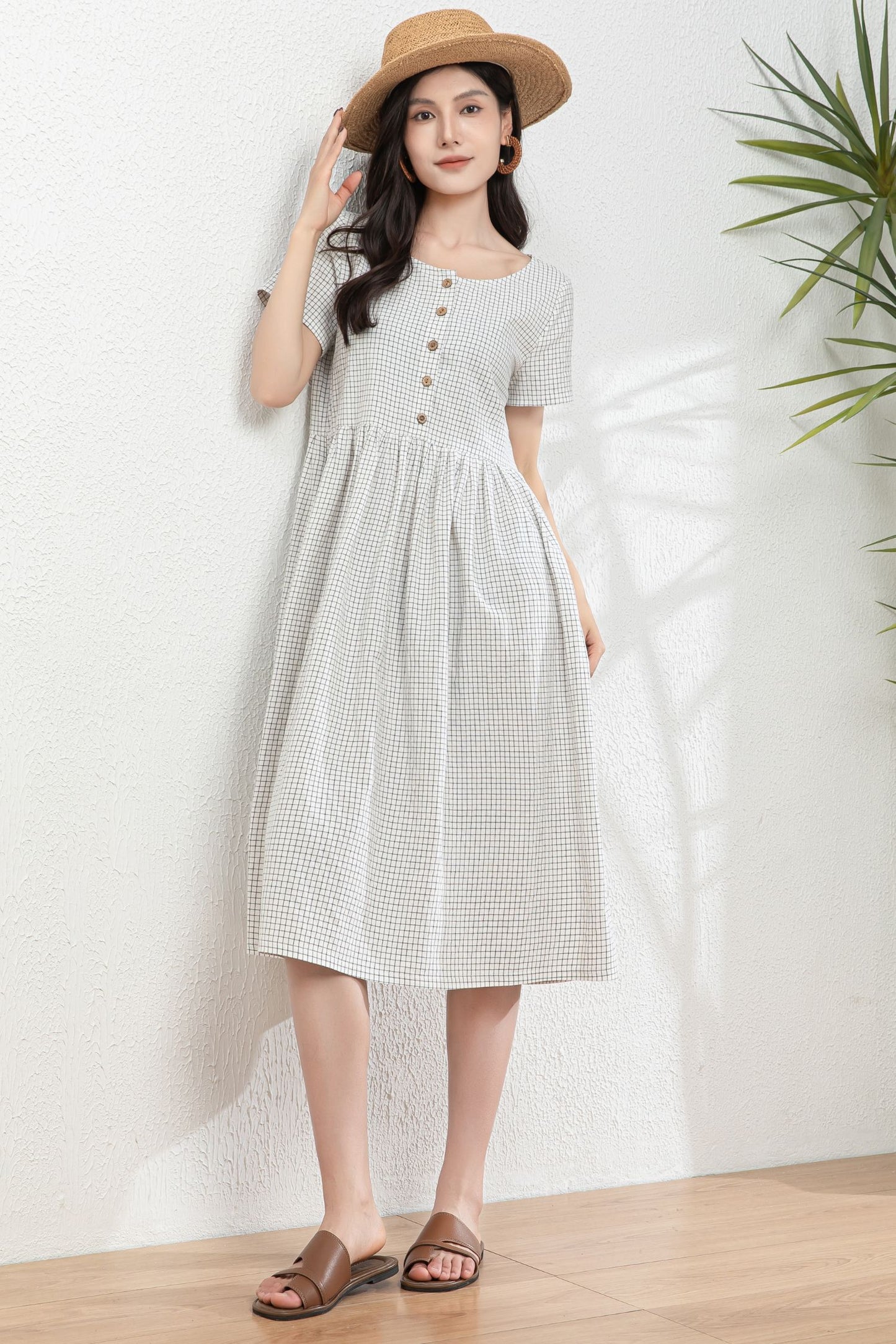 Oversized Button up Linen Dress with pockets c4979