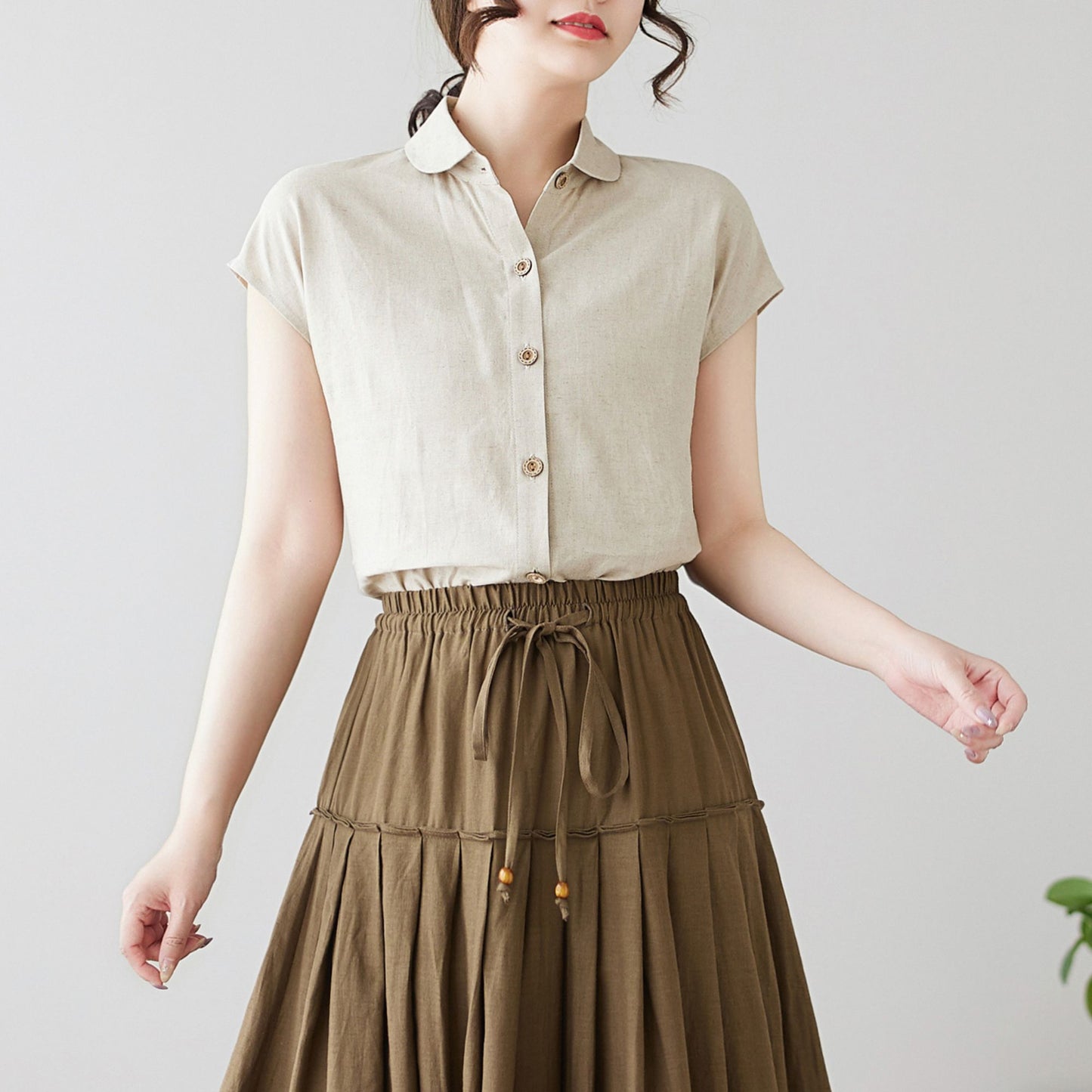 Women's natural Linen Short Sleeve Top c4898