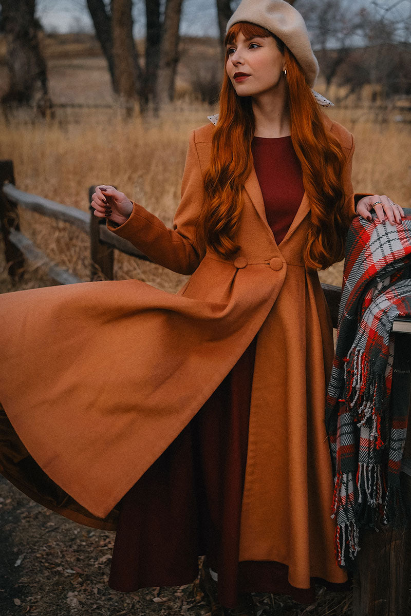 Vintage inspired long wool princess coat C3811