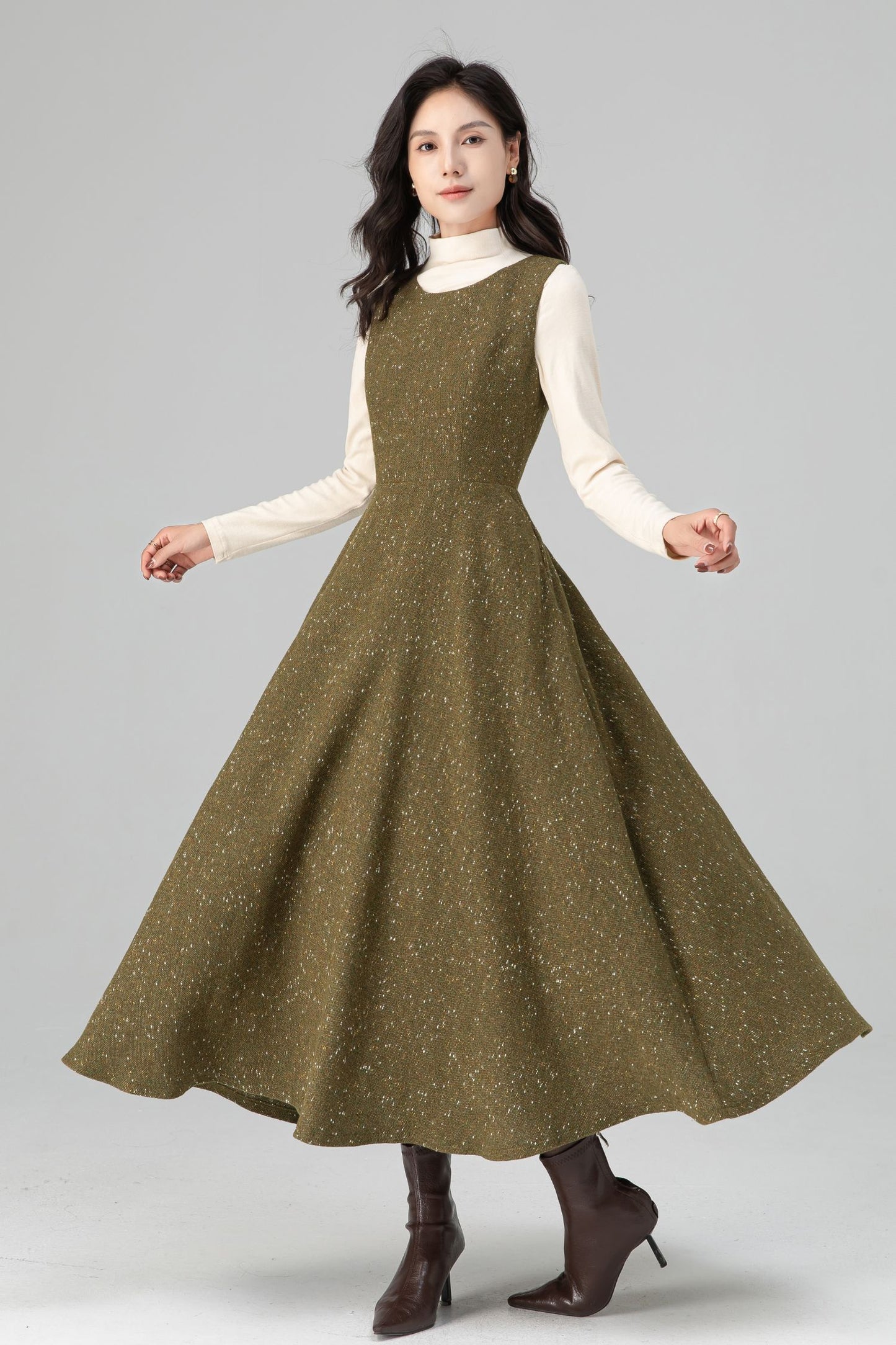 Autumn Winter Sleeveless A-Line Wool Dress C5203