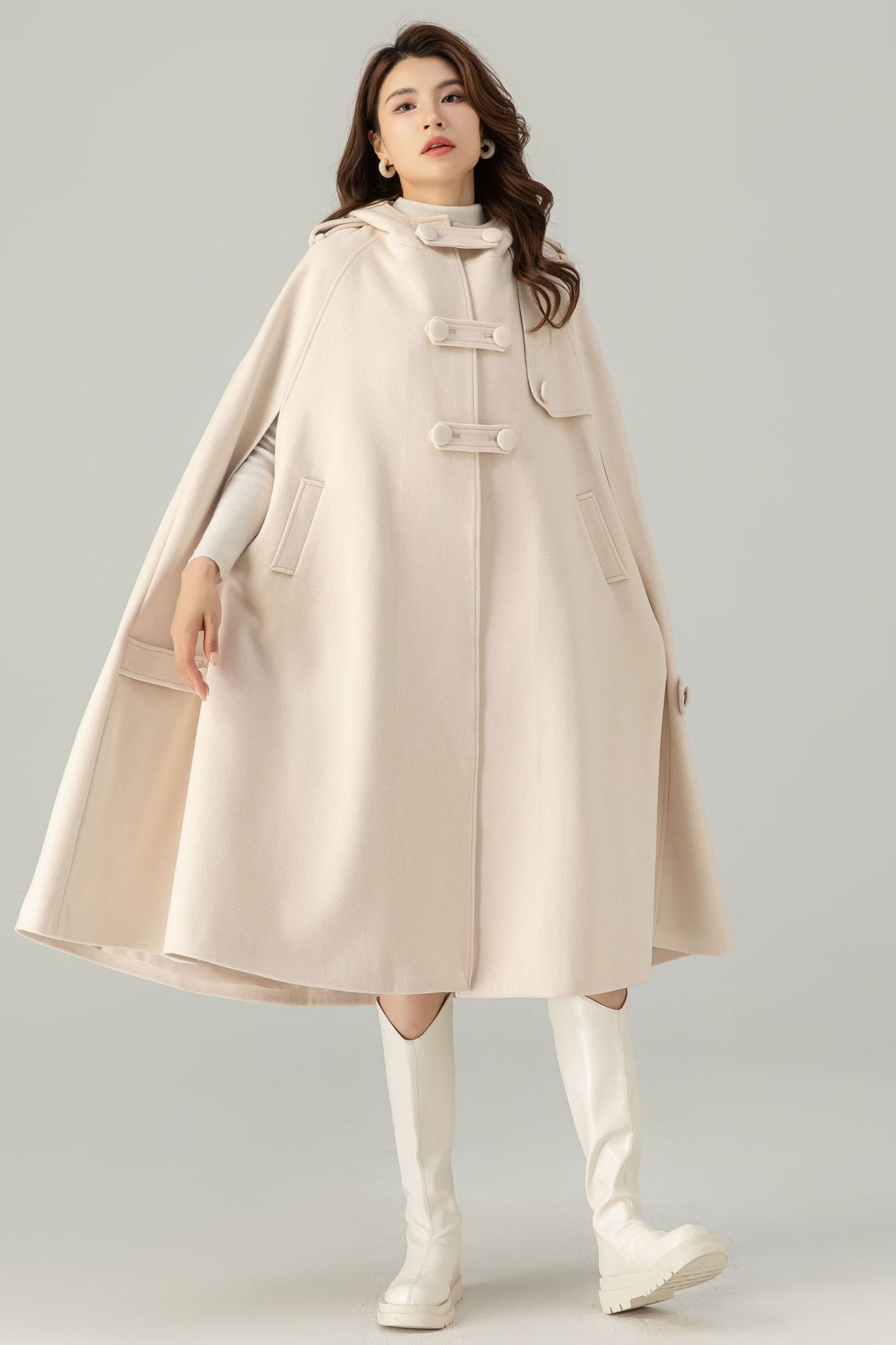 Womens Beige Wool Cape C3697