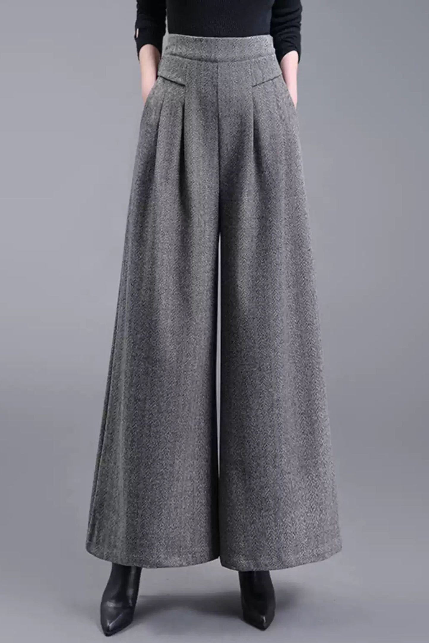 Long wide leg winter wool pants c5085