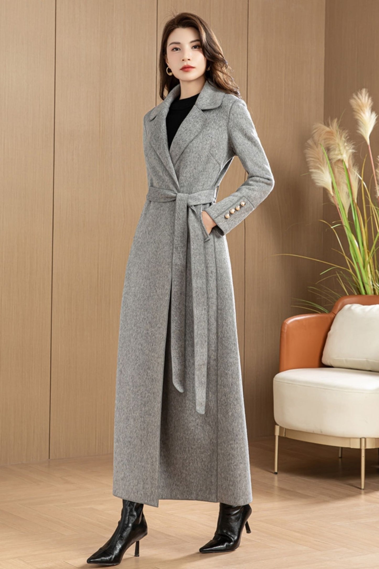 Womens Medium-length Grey coat C3769