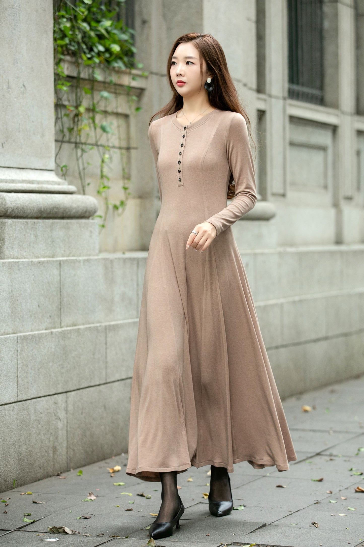 Swing elegant autumn knit dress C4507