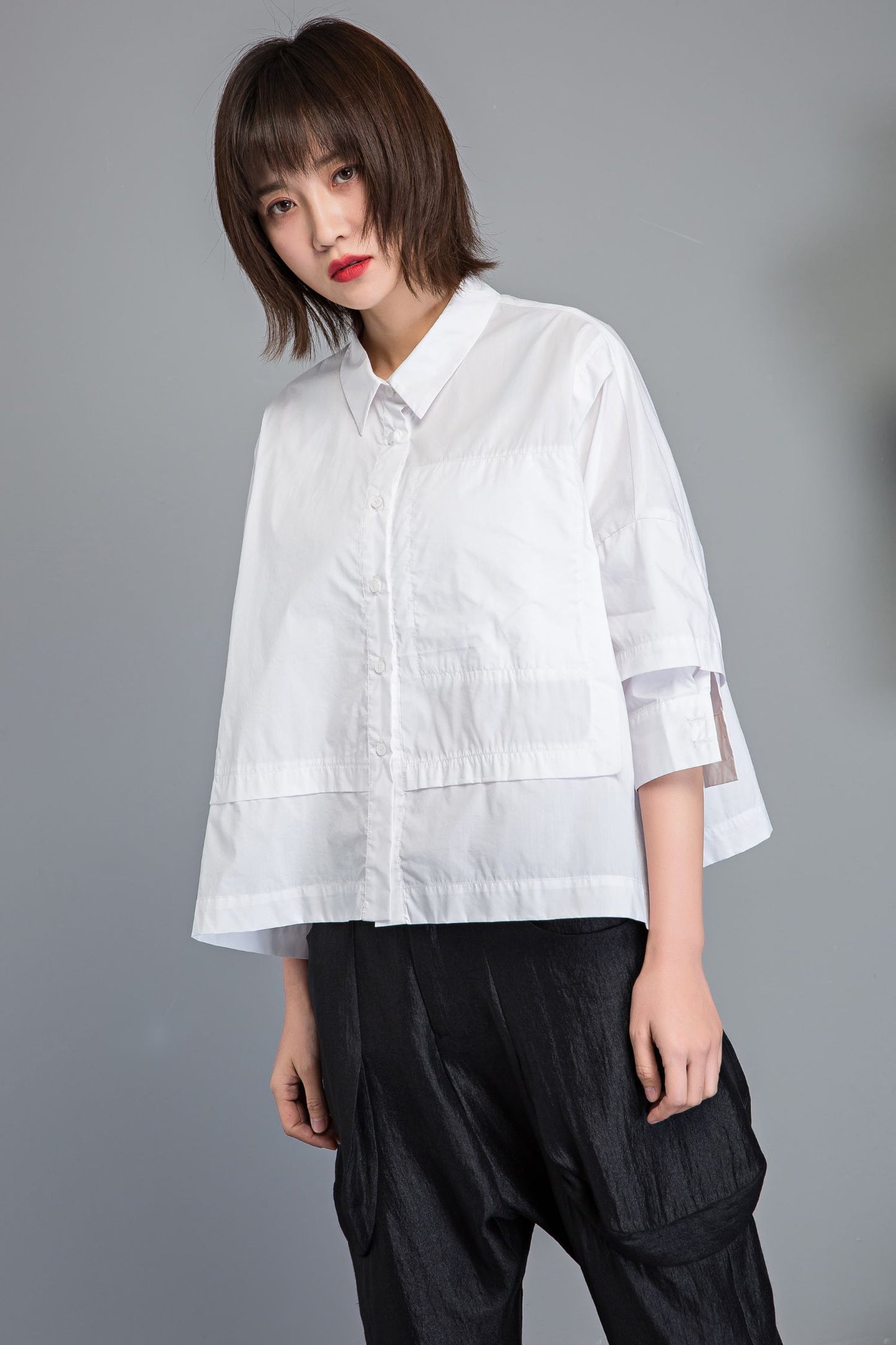 White cotton summer short sleeve shirt C1232