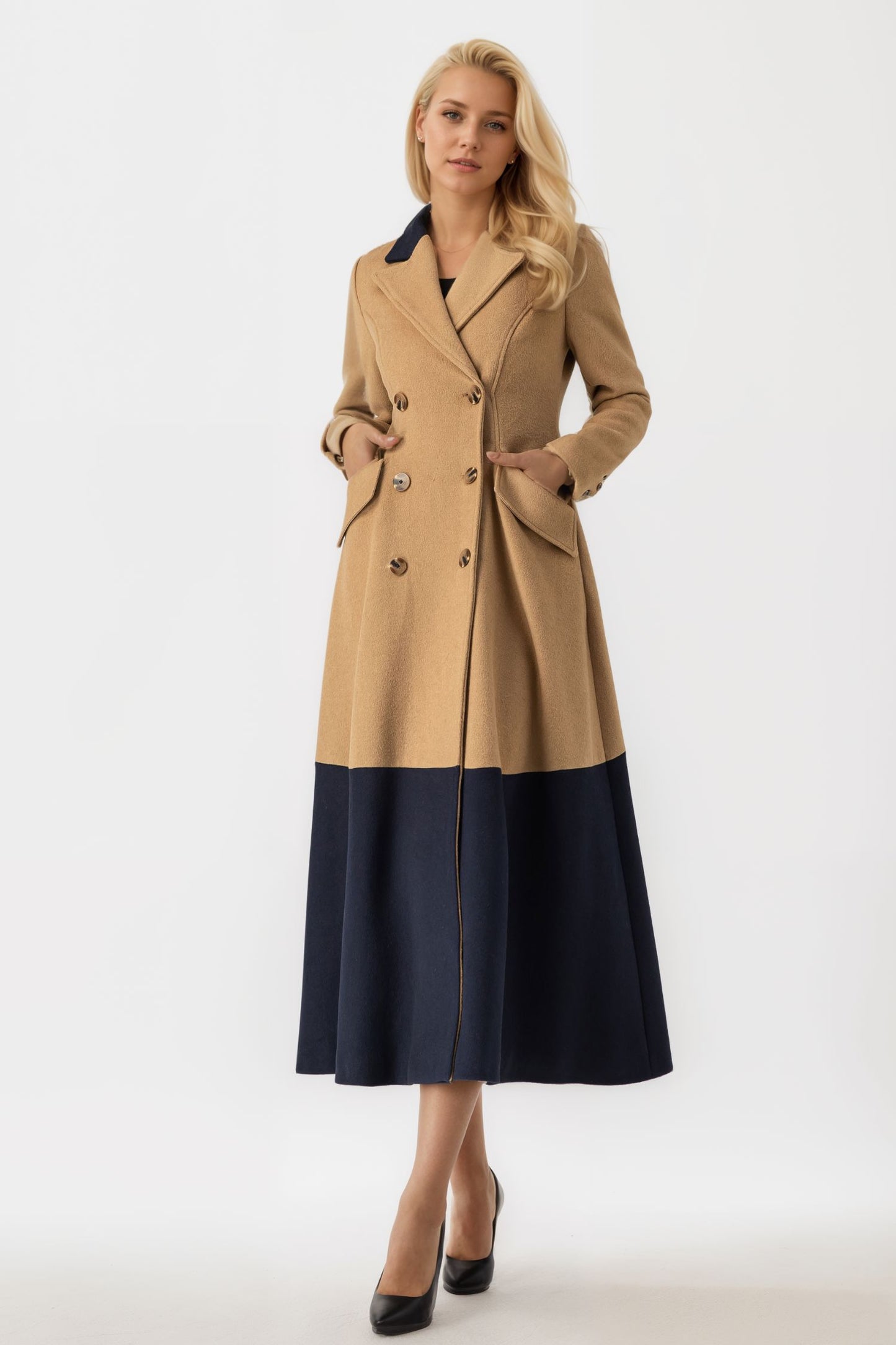 Womens Wool Double Breasted Dress Coat C4011