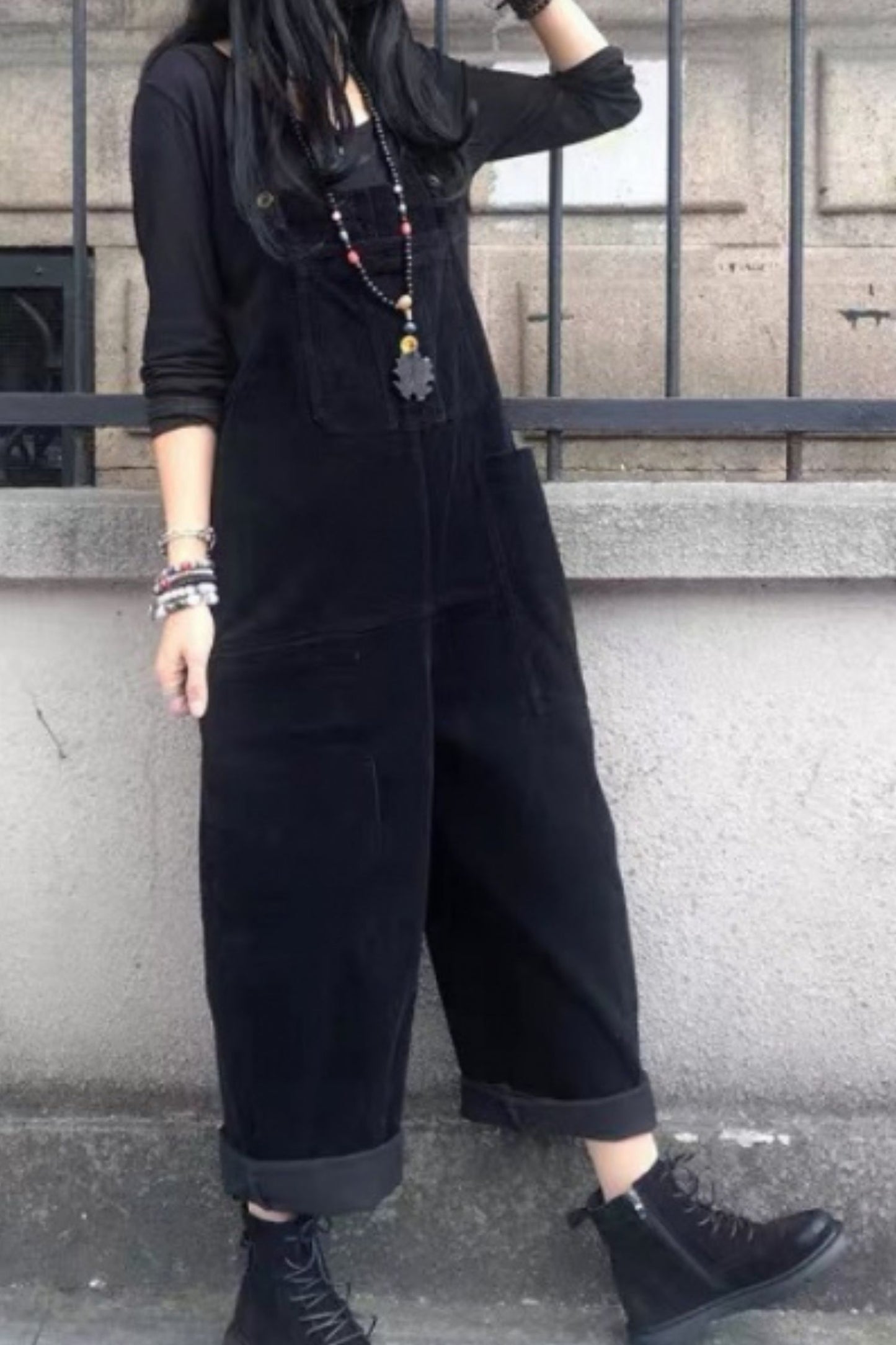Loose fitting corduroy overalls pants women C5123