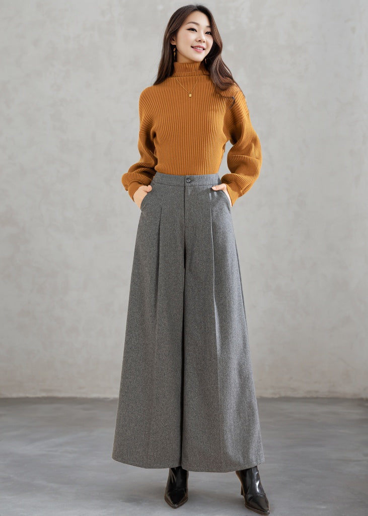 Wide Leg Wool Pants Women Wool Palazzo Pants C4460
