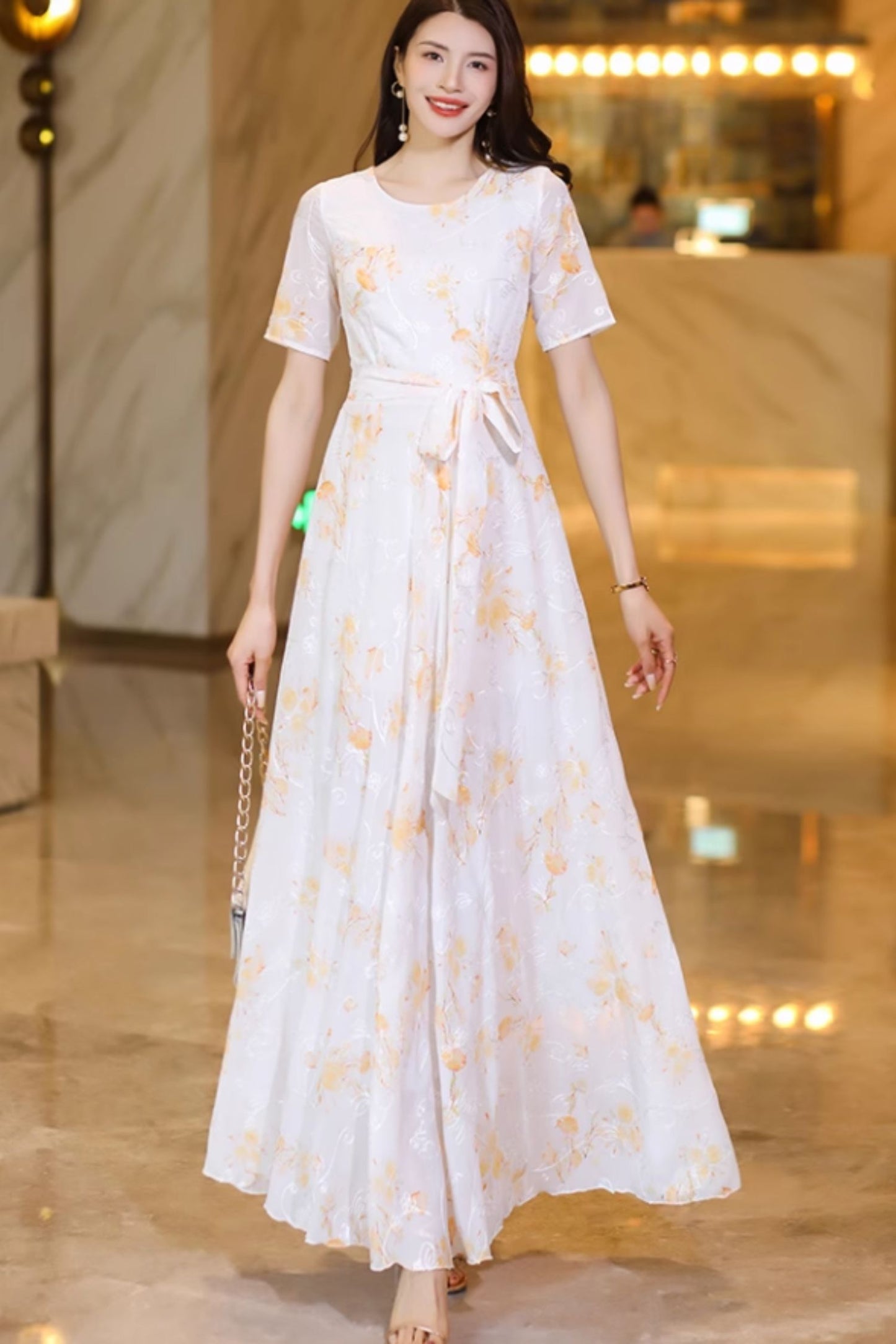 Romantic printed long chiffon dresses C4924