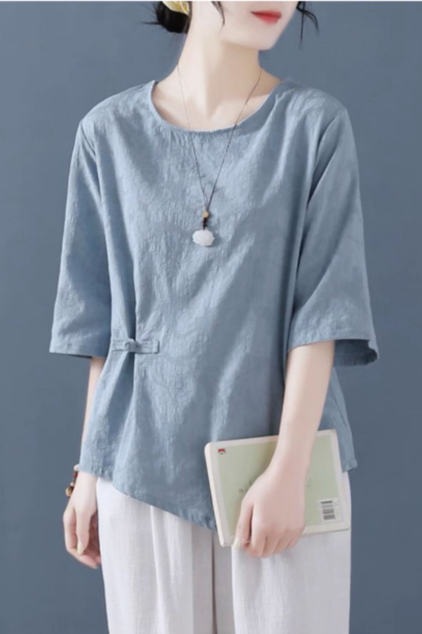 Asymmetrical Loose fitting casual linen blouse C5053