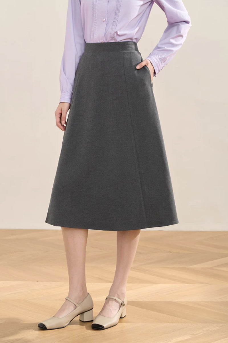 Gray a line winter wool office skirt women C3534
