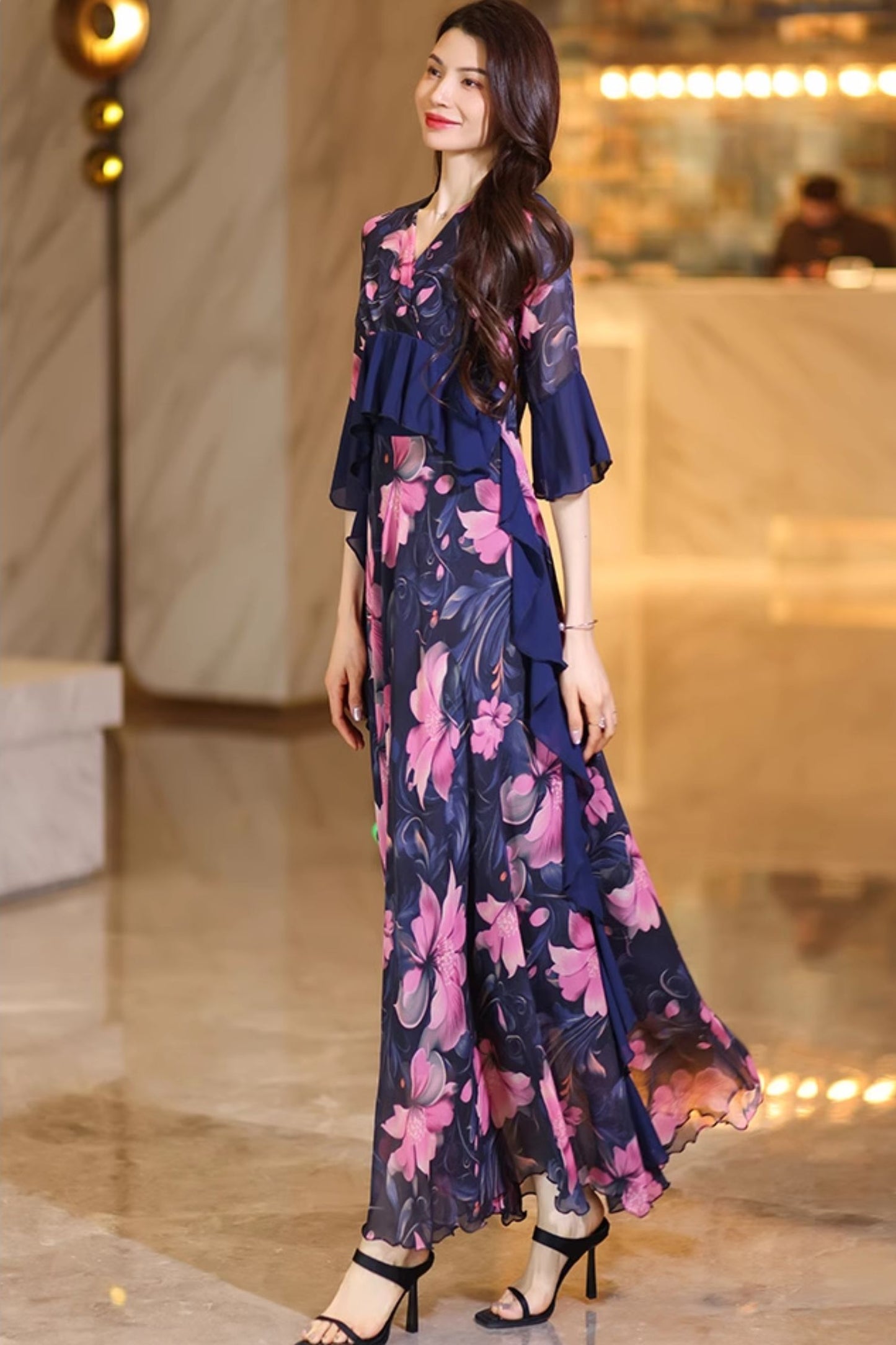 Long prom summer chiffon dress women C4930