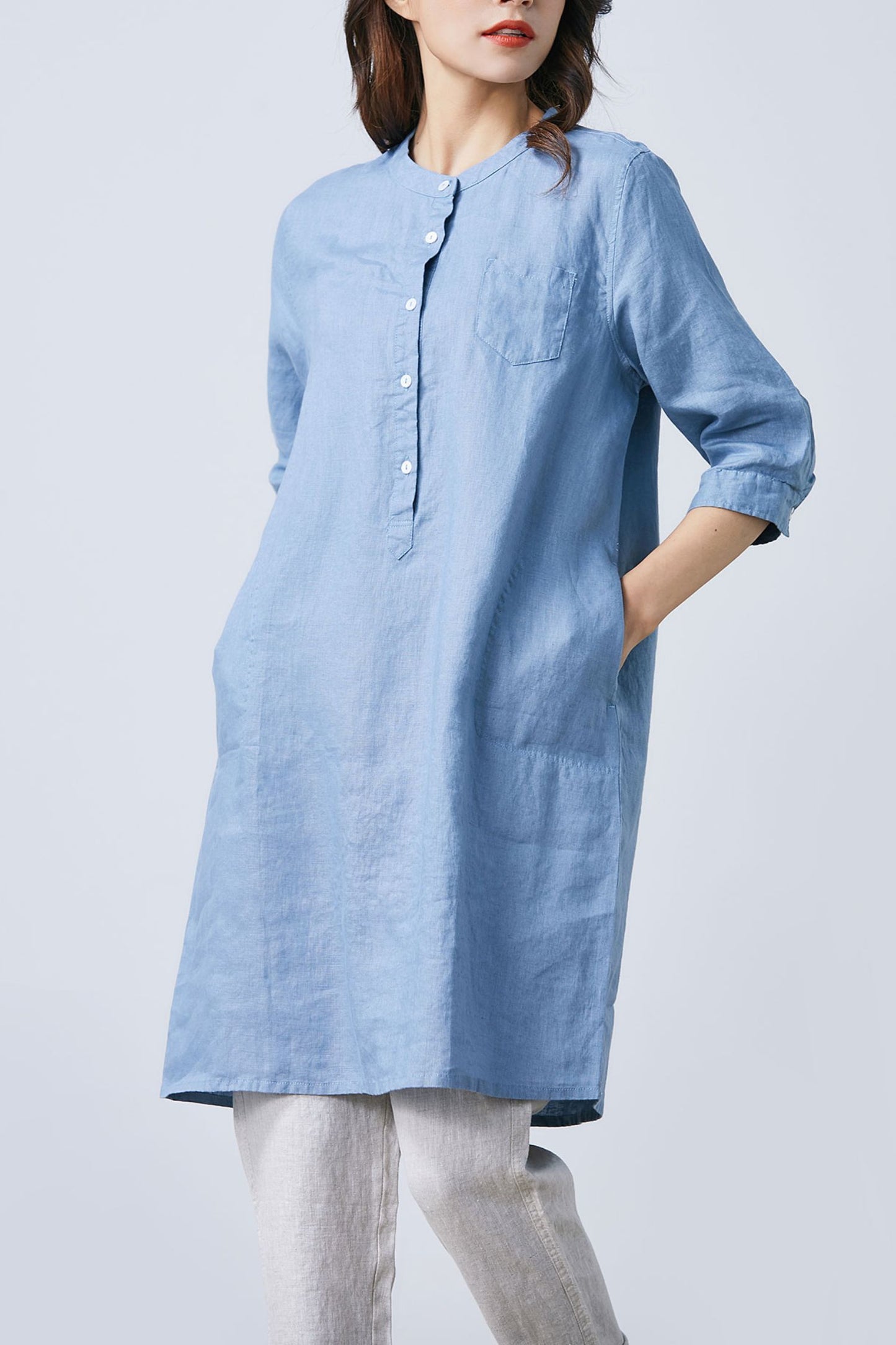 Blue Simple Linen dress C1670- Size M #yy01643