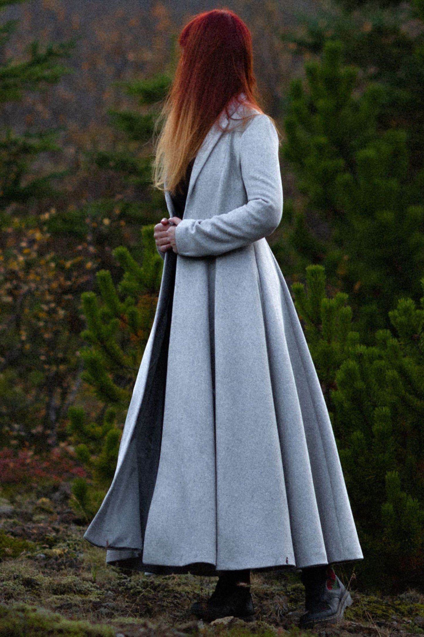 Gray Swing Long Wool Coat C3063